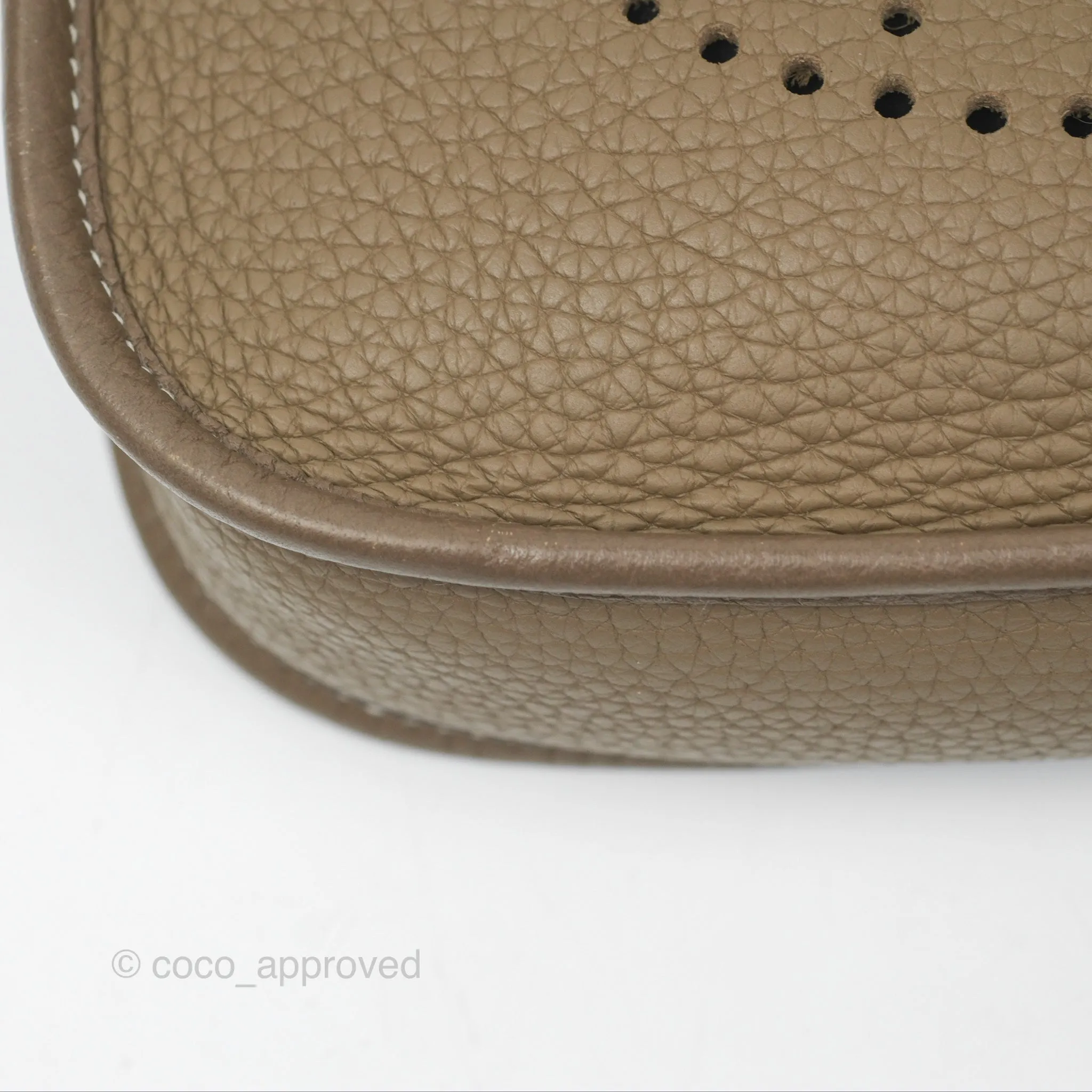 Herms Mini Evelyne Etoupe Clemence Palladium Hardware with Bleu Indigo Strap
