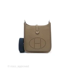 Herms Mini Evelyne Etoupe Clemence Palladium Hardware with Bleu Indigo Strap