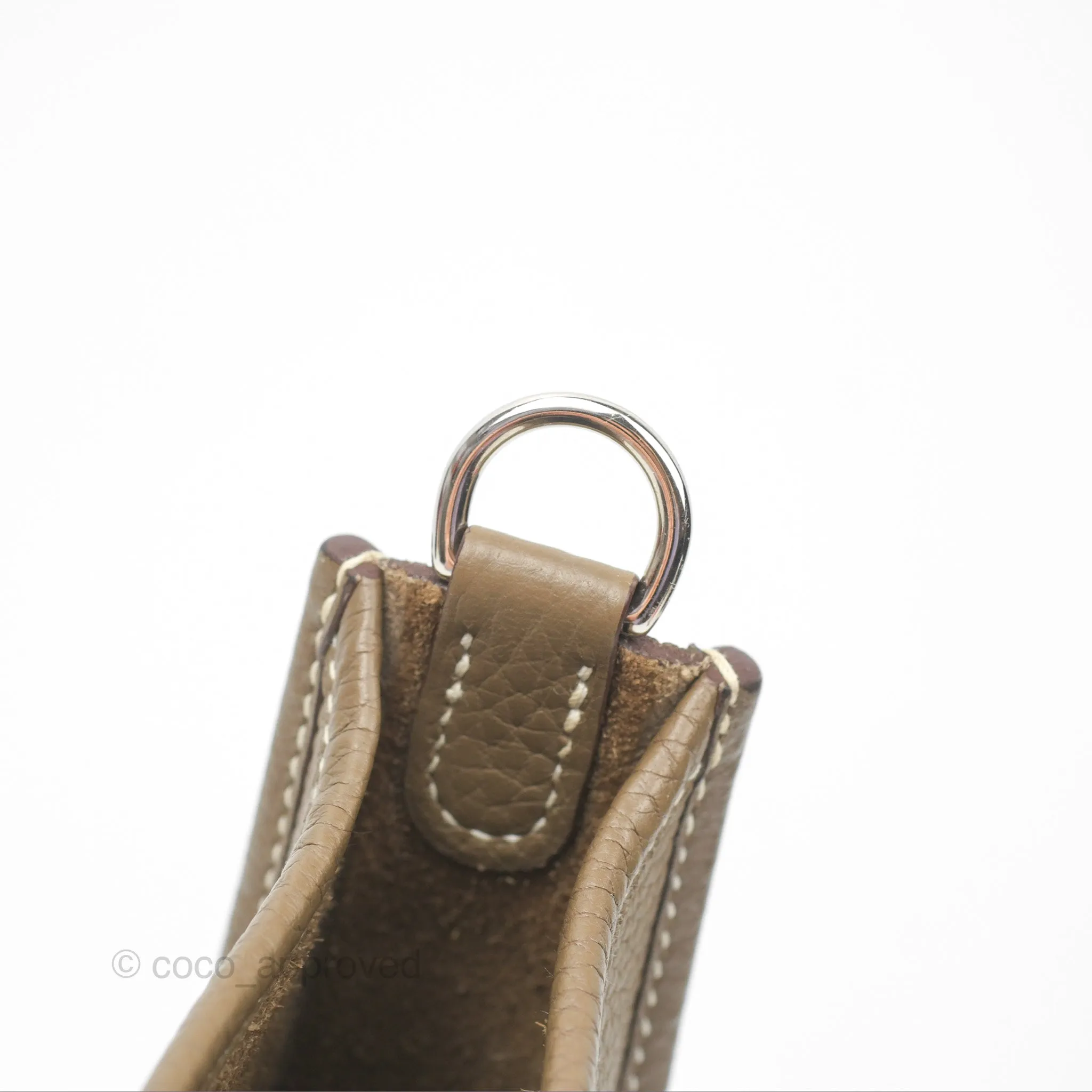 Herms Mini Evelyne Etoupe Clemence Palladium Hardware with Bleu Indigo Strap