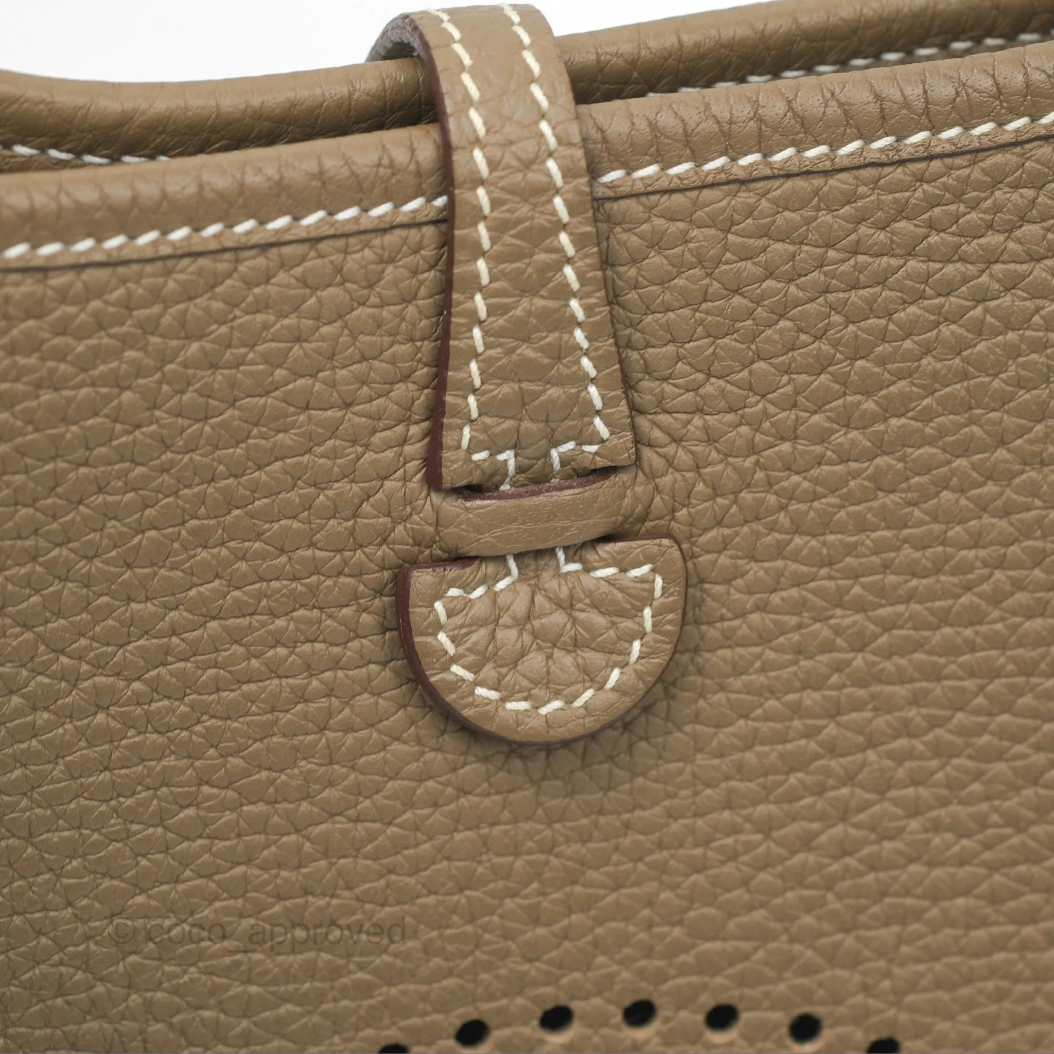 Herms Mini Evelyne Etoupe Clemence Palladium Hardware with Bleu Indigo Strap
