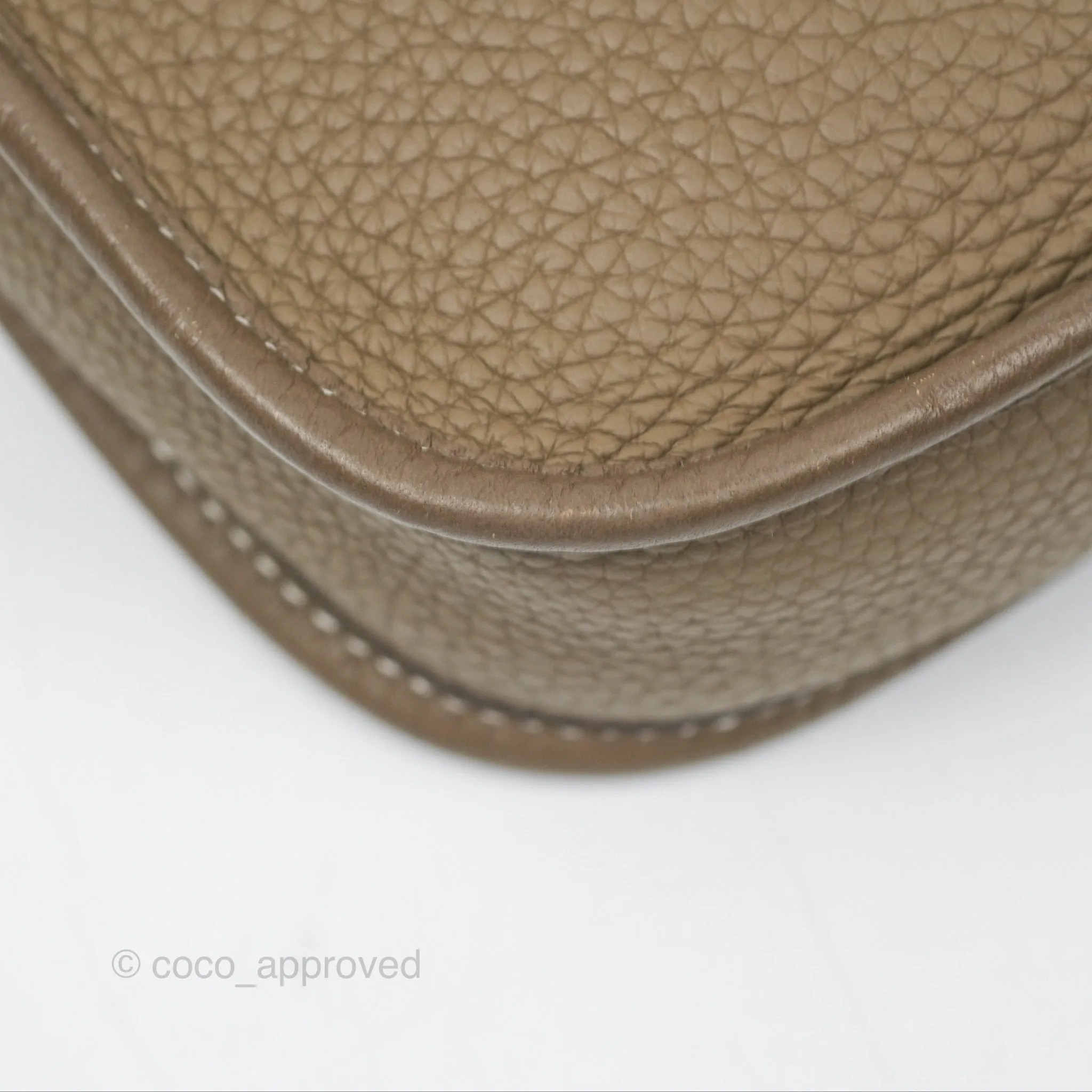 Herms Mini Evelyne Etoupe Clemence Palladium Hardware with Bleu Indigo Strap