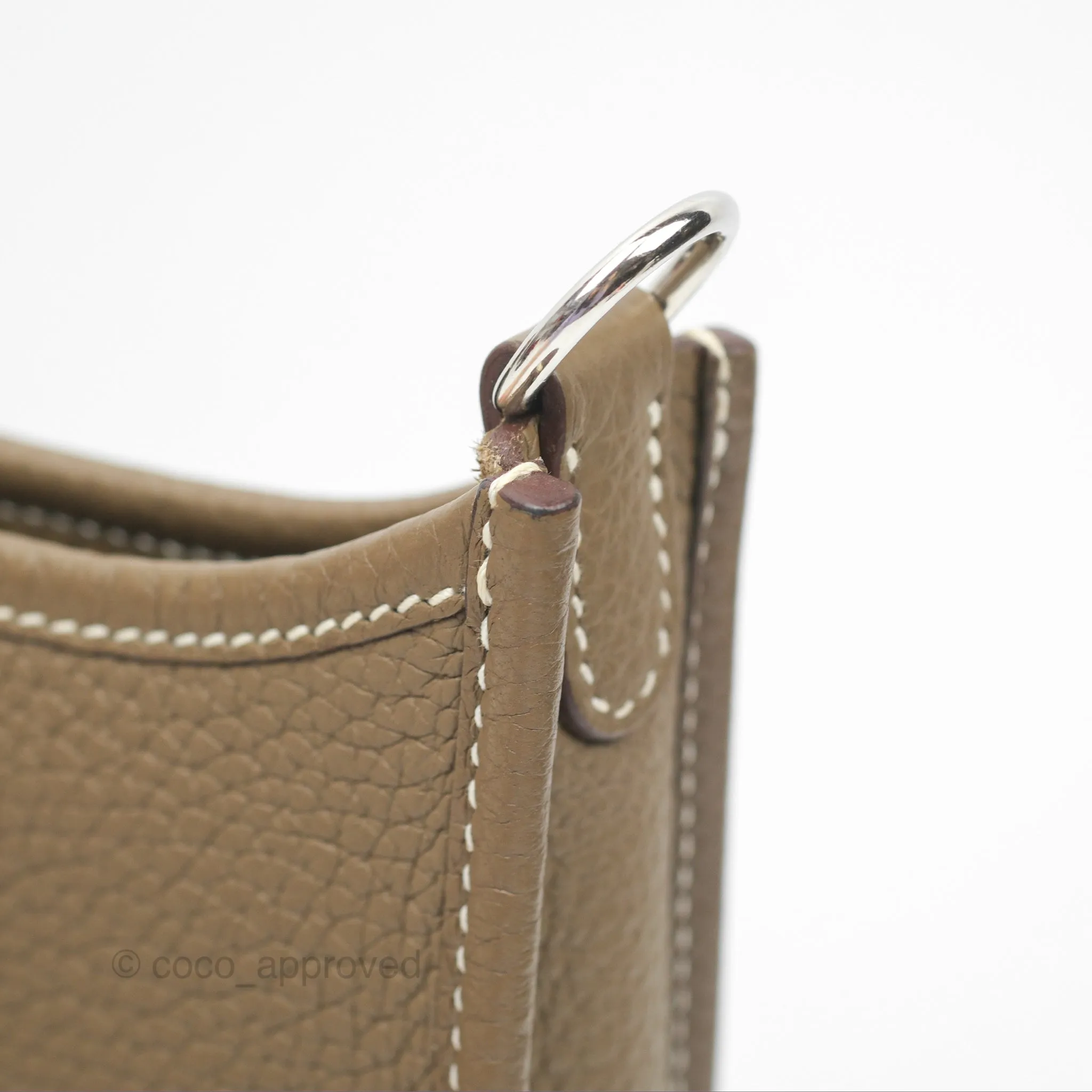 Herms Mini Evelyne Etoupe Clemence Palladium Hardware with Bleu Indigo Strap