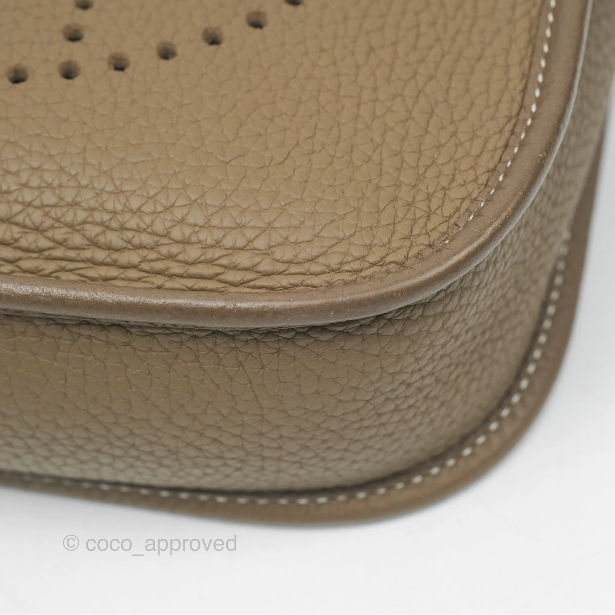 Herms Mini Evelyne Etoupe Clemence Palladium Hardware with Bleu Indigo Strap