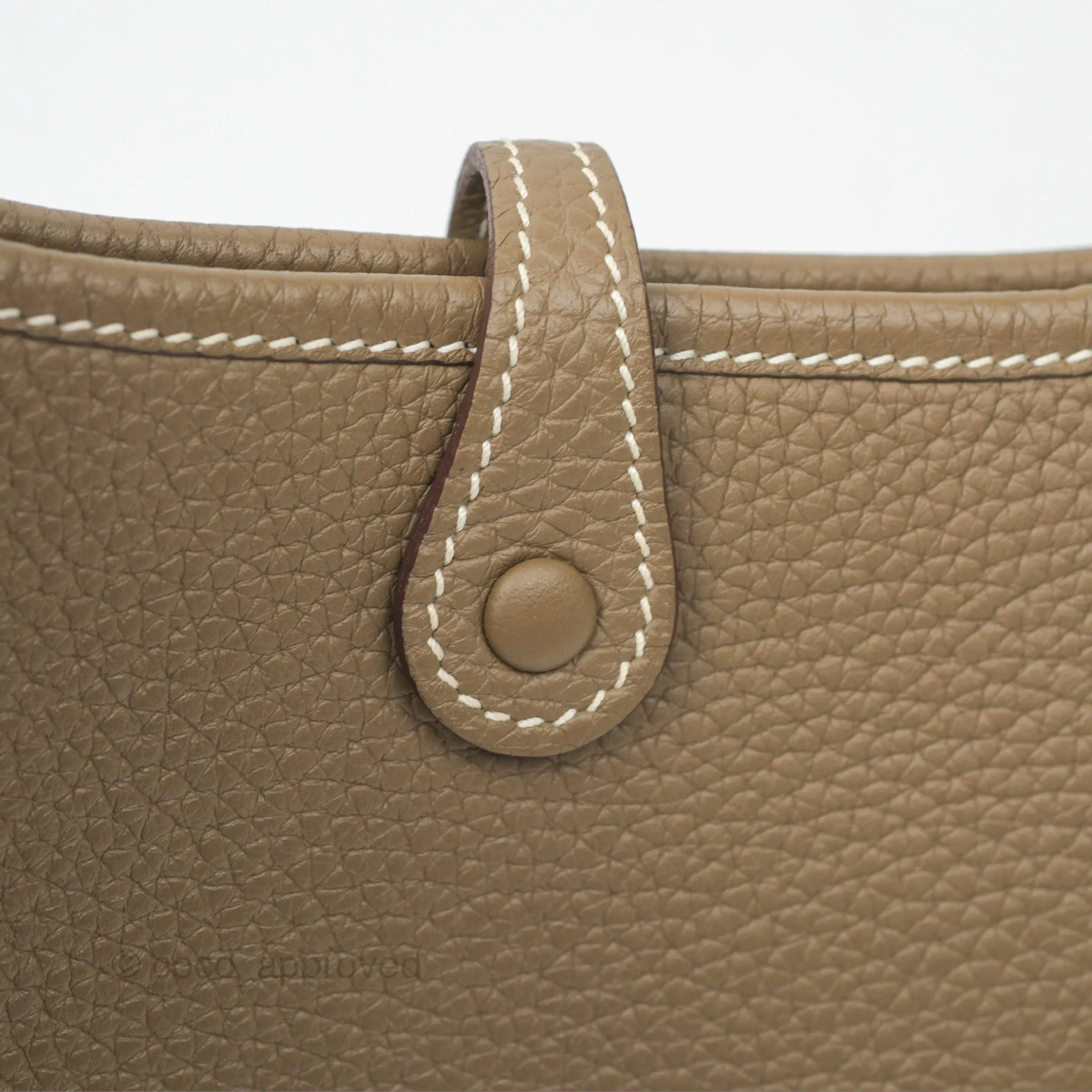 Herms Mini Evelyne Etoupe Clemence Palladium Hardware with Bleu Indigo Strap