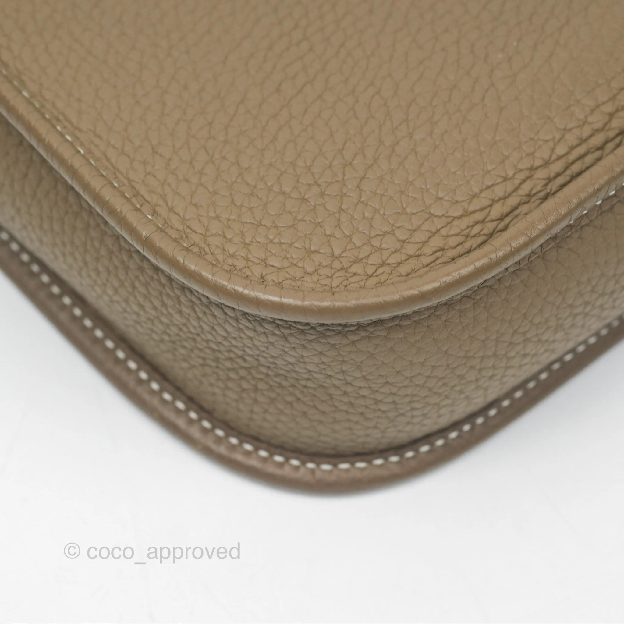 Herms Mini Evelyne Etoupe Clemence Palladium Hardware with Bleu Indigo Strap
