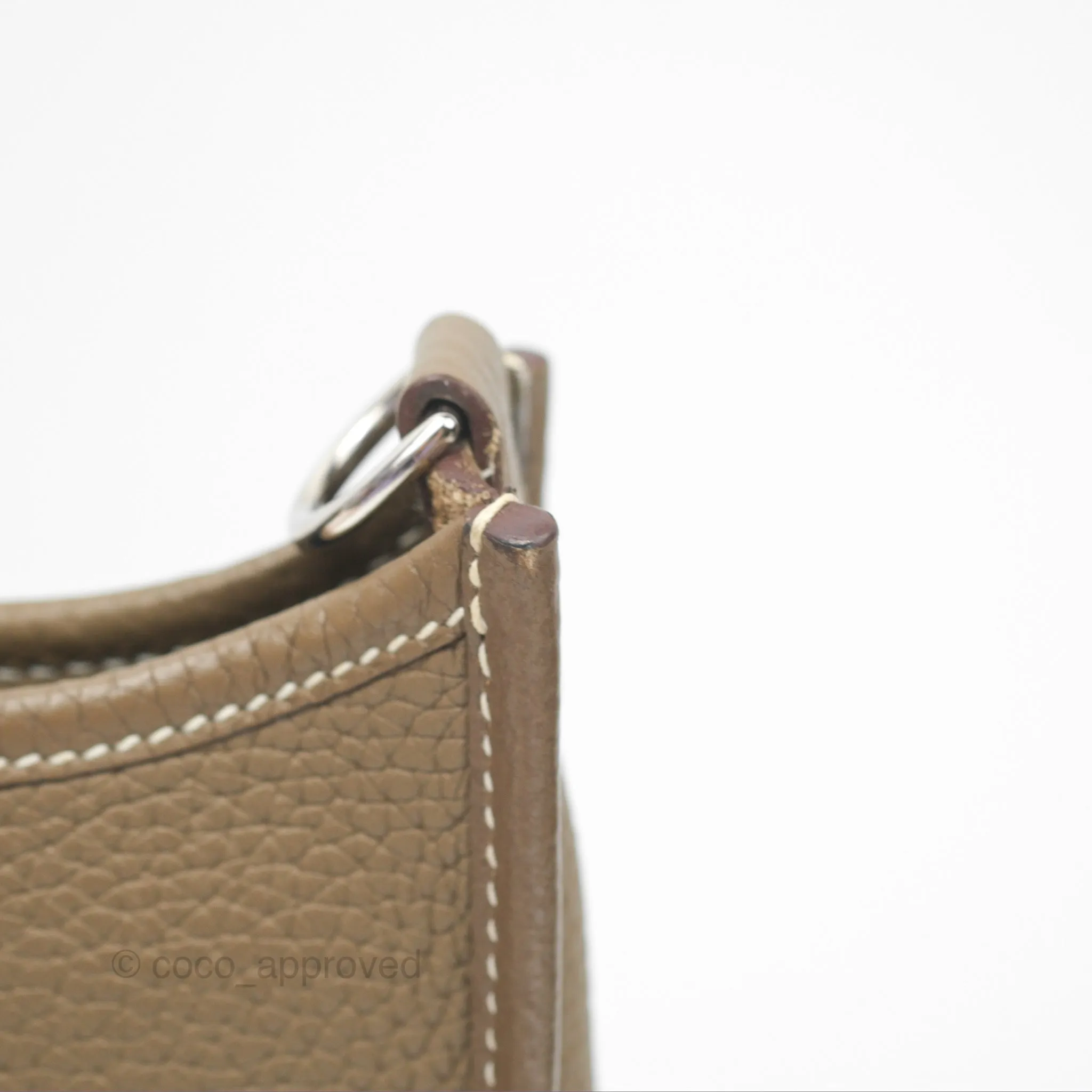 Herms Mini Evelyne Etoupe Clemence Palladium Hardware with Bleu Indigo Strap