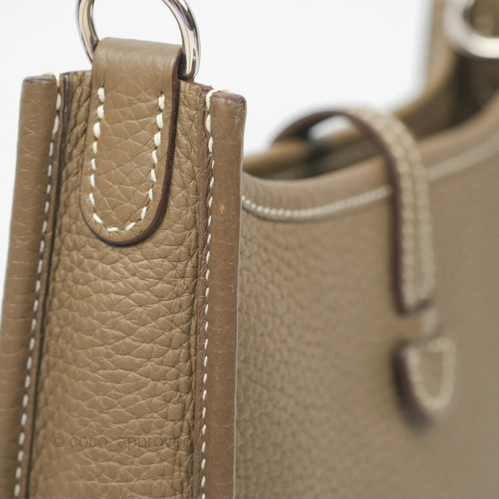 Herms Mini Evelyne Etoupe Clemence Palladium Hardware with Bleu Indigo Strap