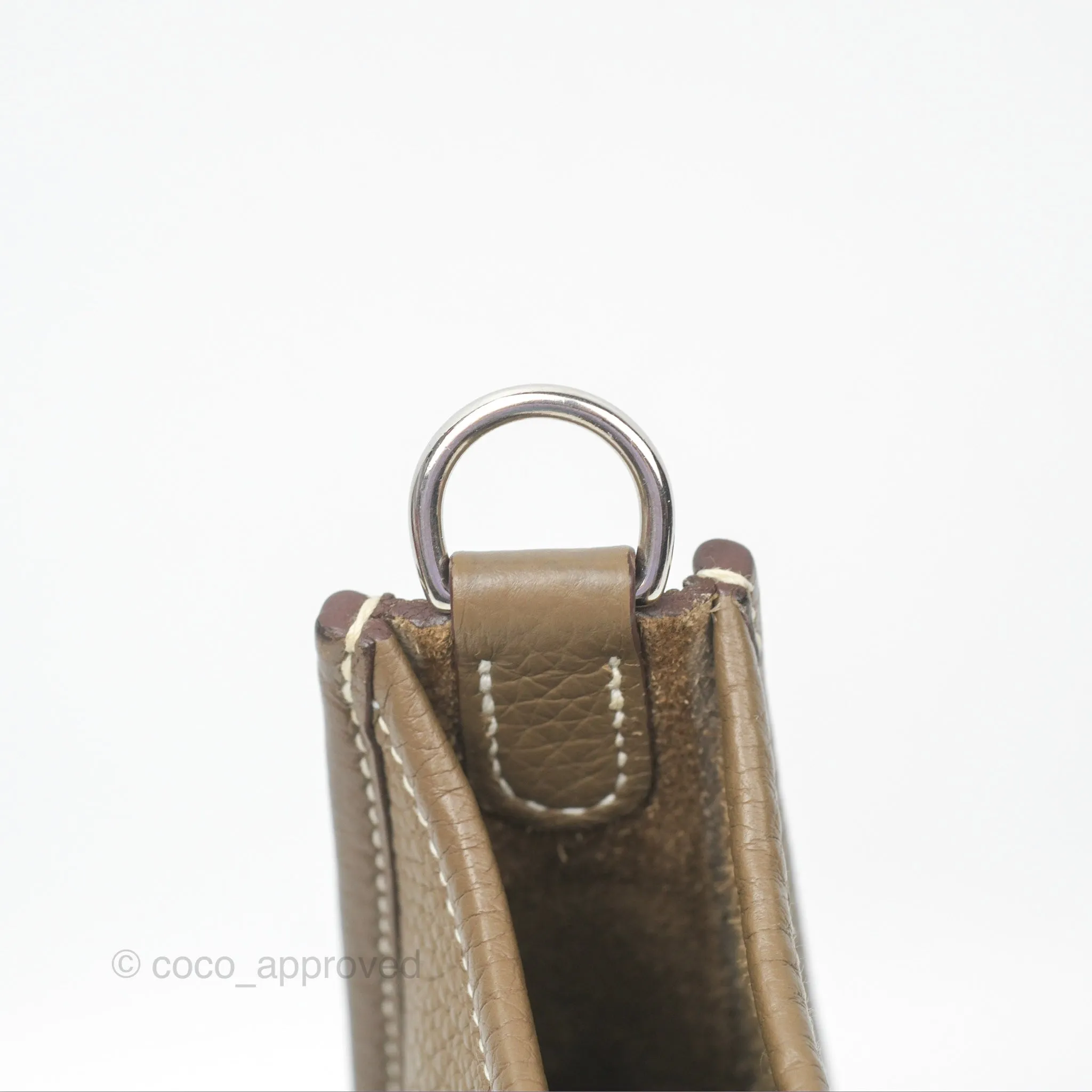 Herms Mini Evelyne Etoupe Clemence Palladium Hardware with Bleu Indigo Strap