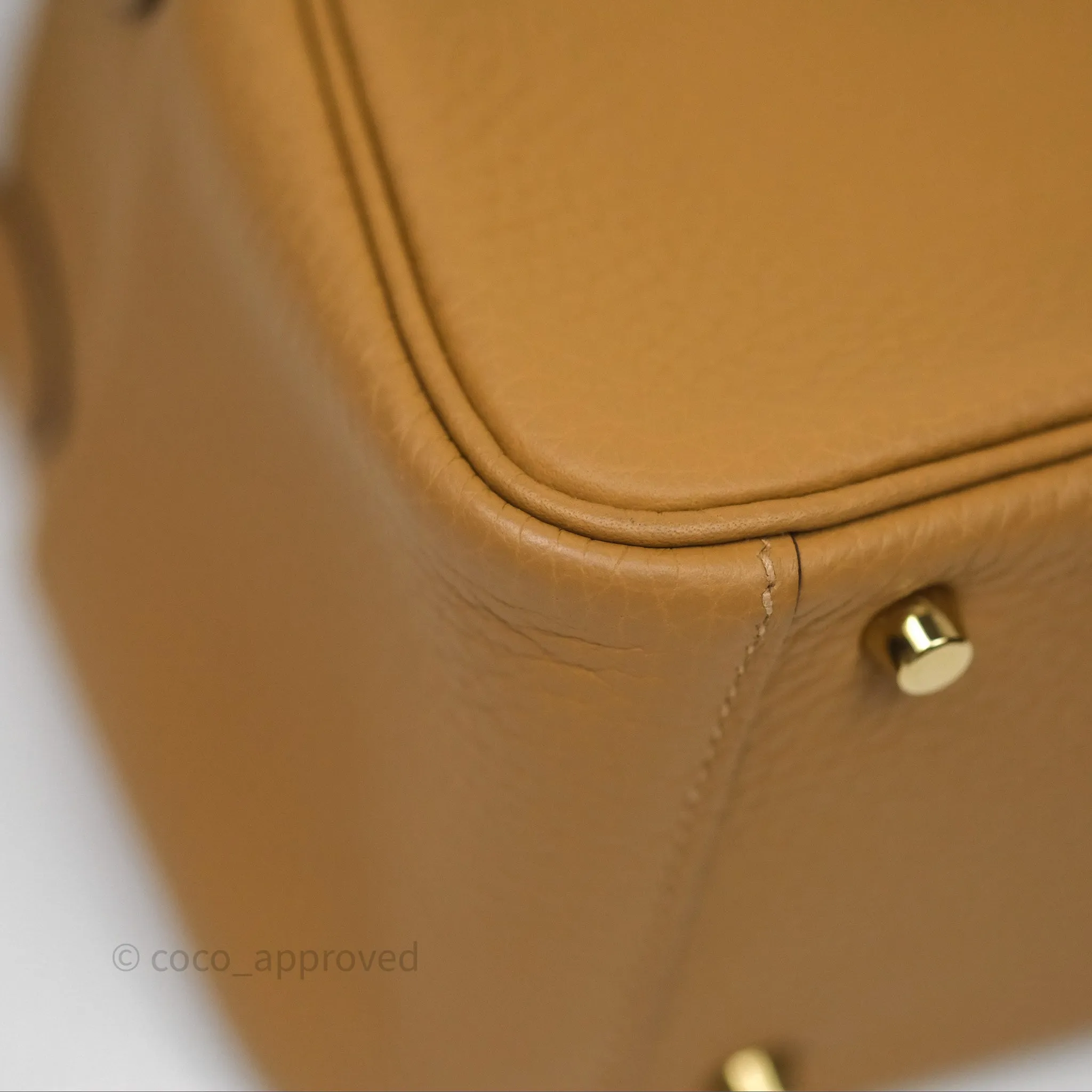 Herms Mini Lindy 20 Biscuit 4B Clemence Gold Hardware With Rodeo
