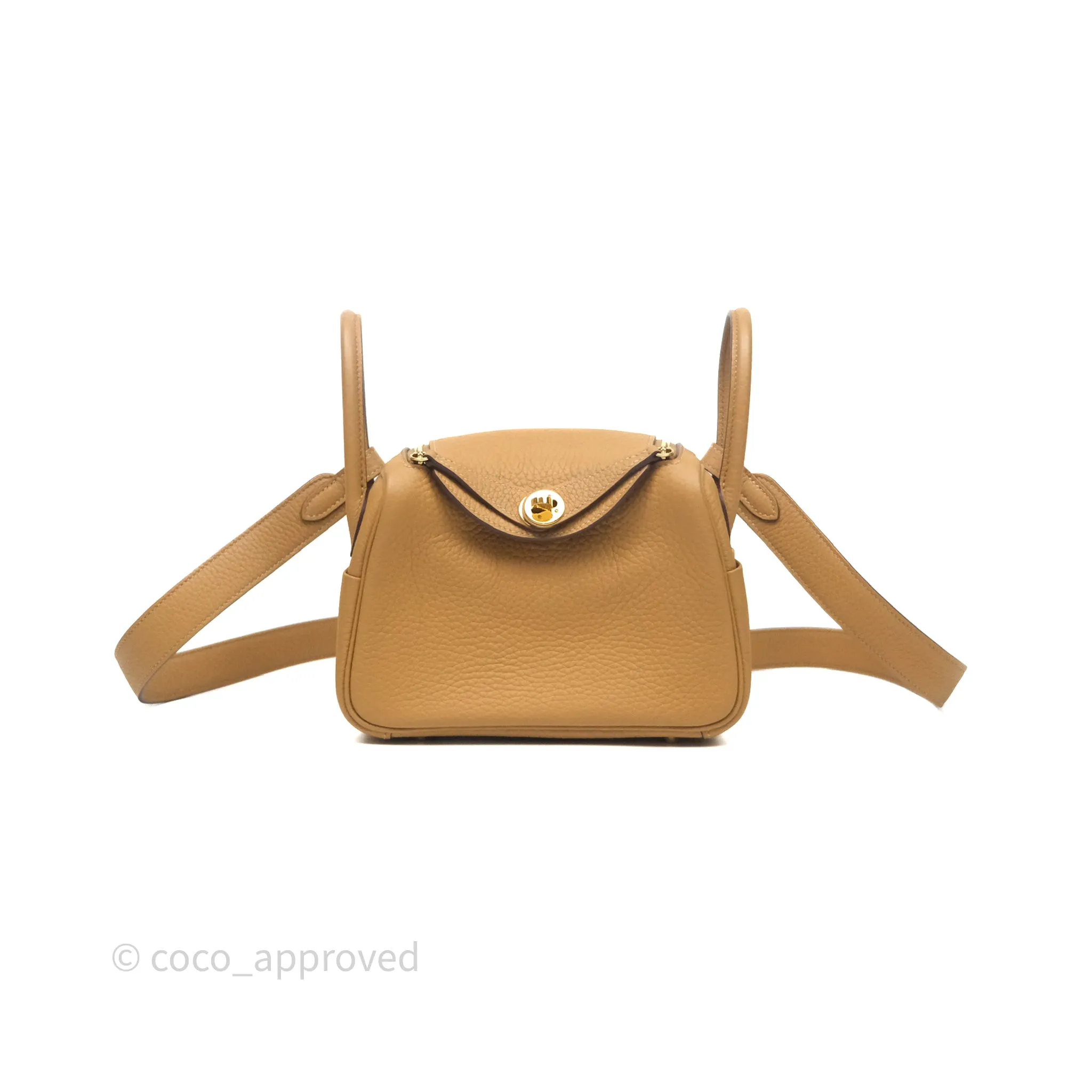 Herms Mini Lindy 20 Biscuit 4B Clemence Gold Hardware With Rodeo