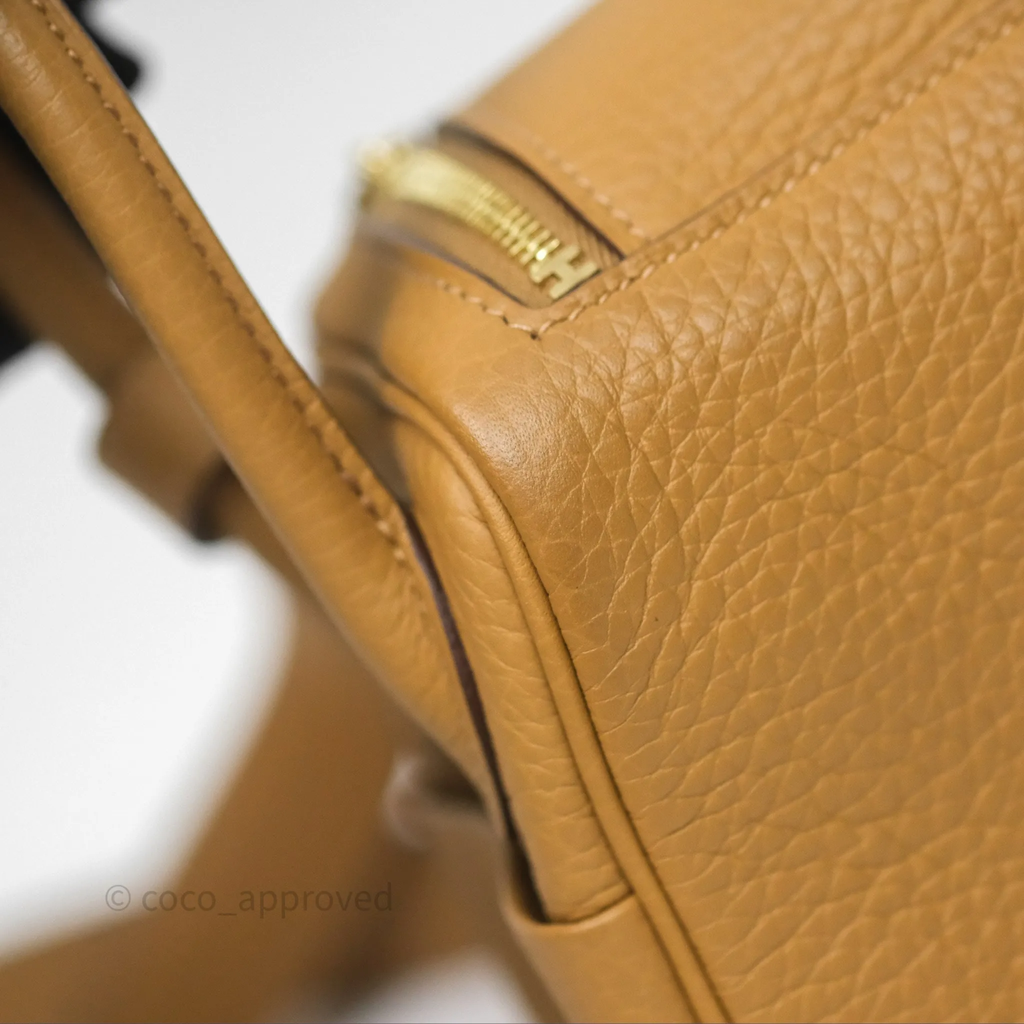 Herms Mini Lindy 20 Biscuit 4B Clemence Gold Hardware With Rodeo