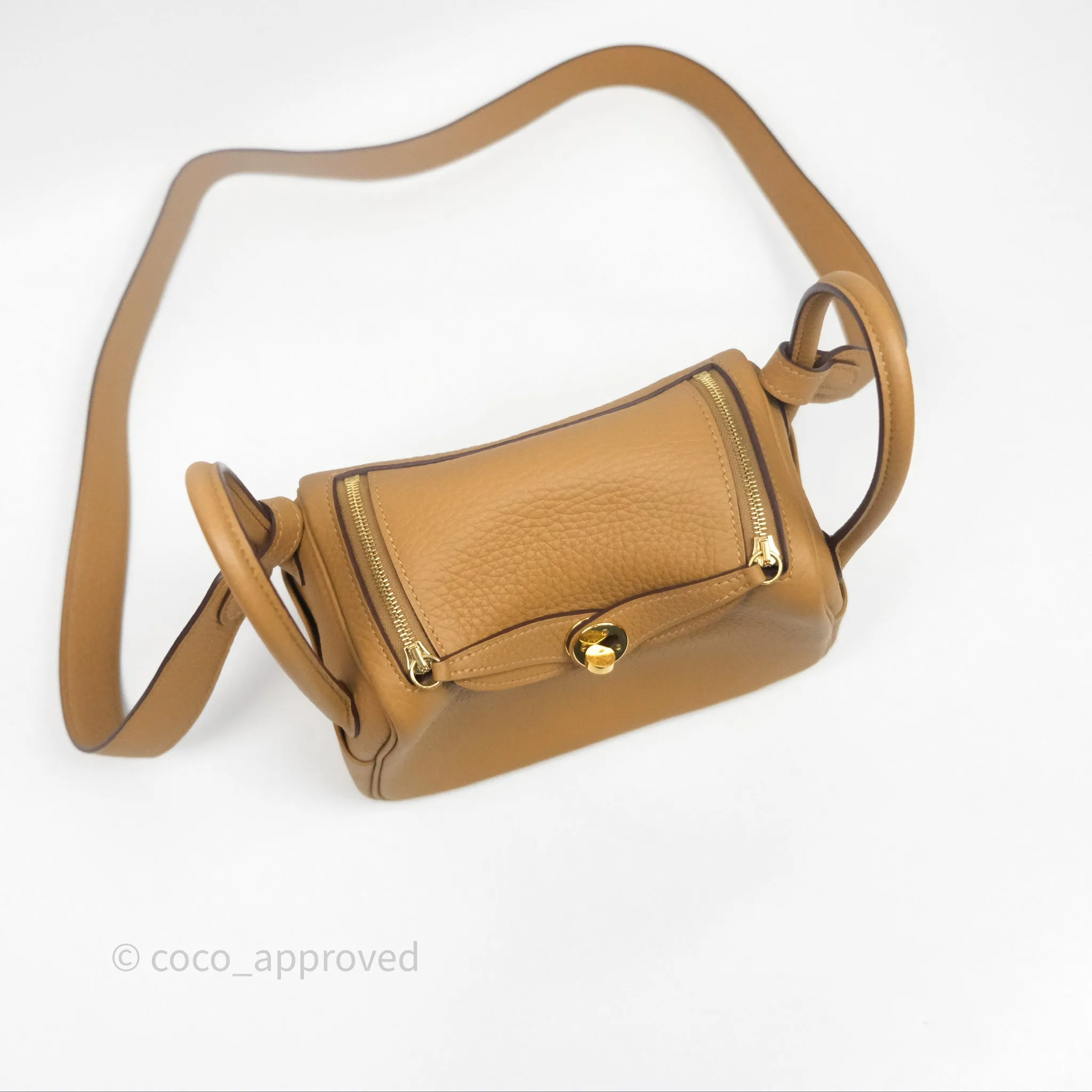 Herms Mini Lindy 20 Biscuit 4B Clemence Gold Hardware With Rodeo