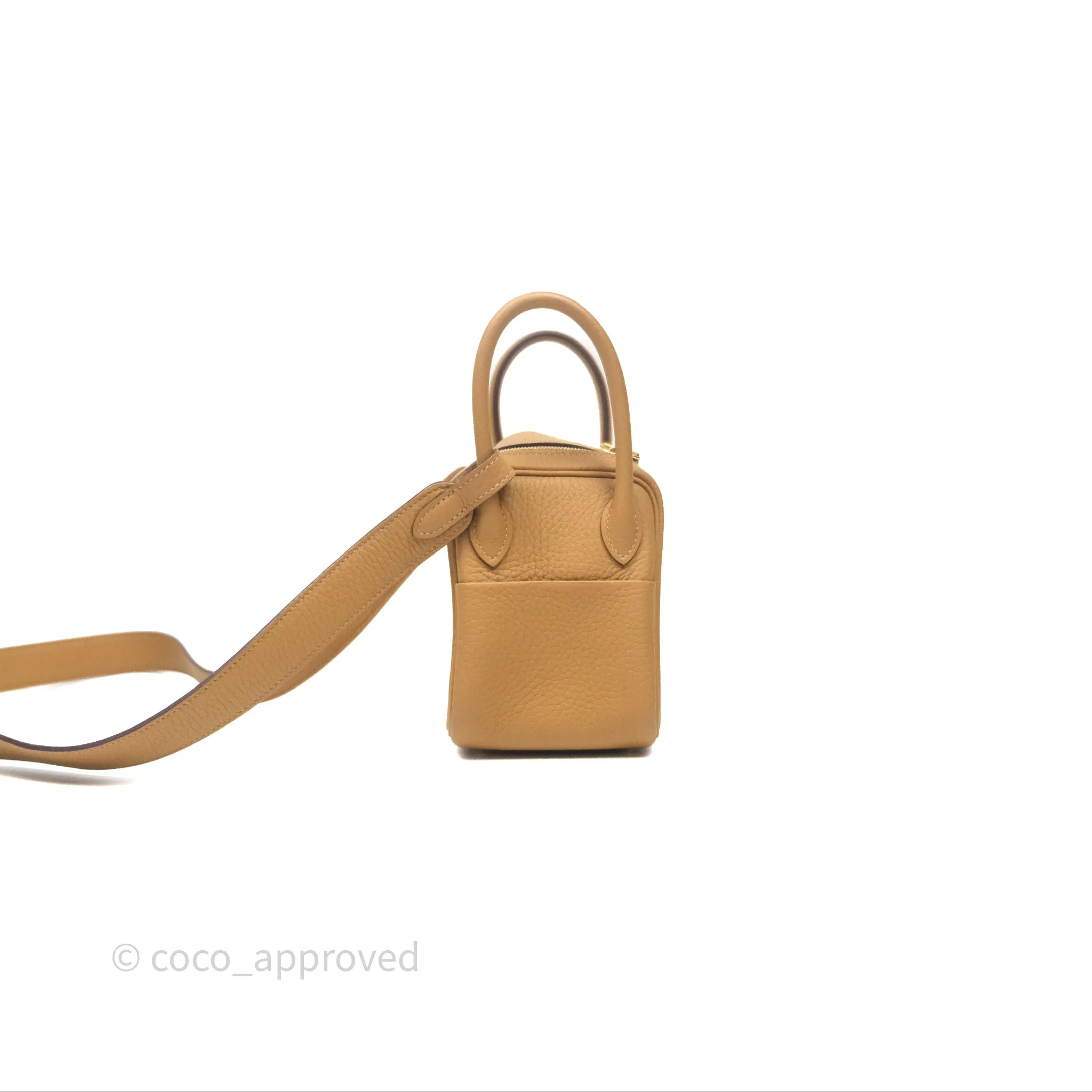 Herms Mini Lindy 20 Biscuit 4B Clemence Gold Hardware With Rodeo