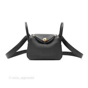 Herms Mini Lindy 20 Black Clemence Gold Hardware