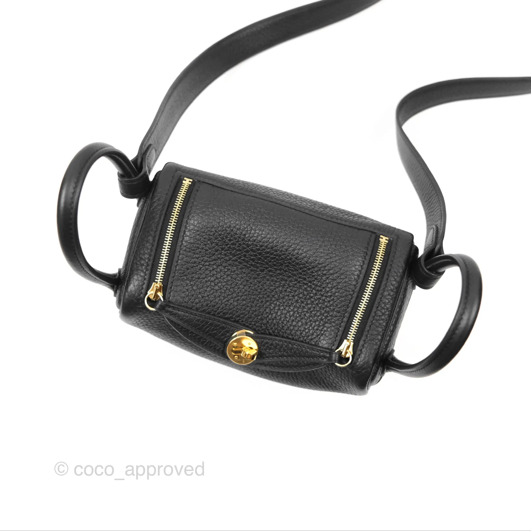 Herms Mini Lindy 20 Black Clemence Gold Hardware