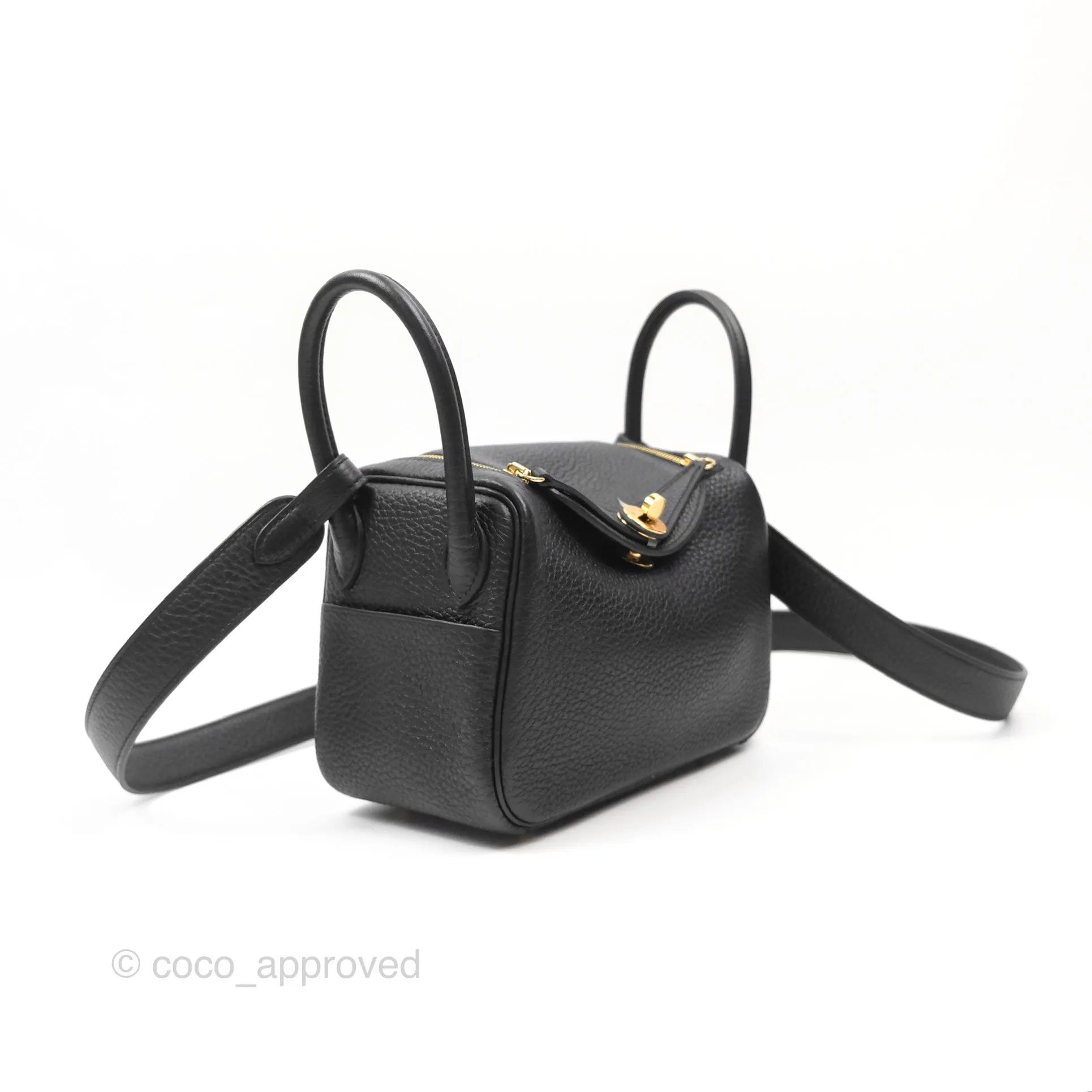 Herms Mini Lindy 20 Black Clemence Gold Hardware