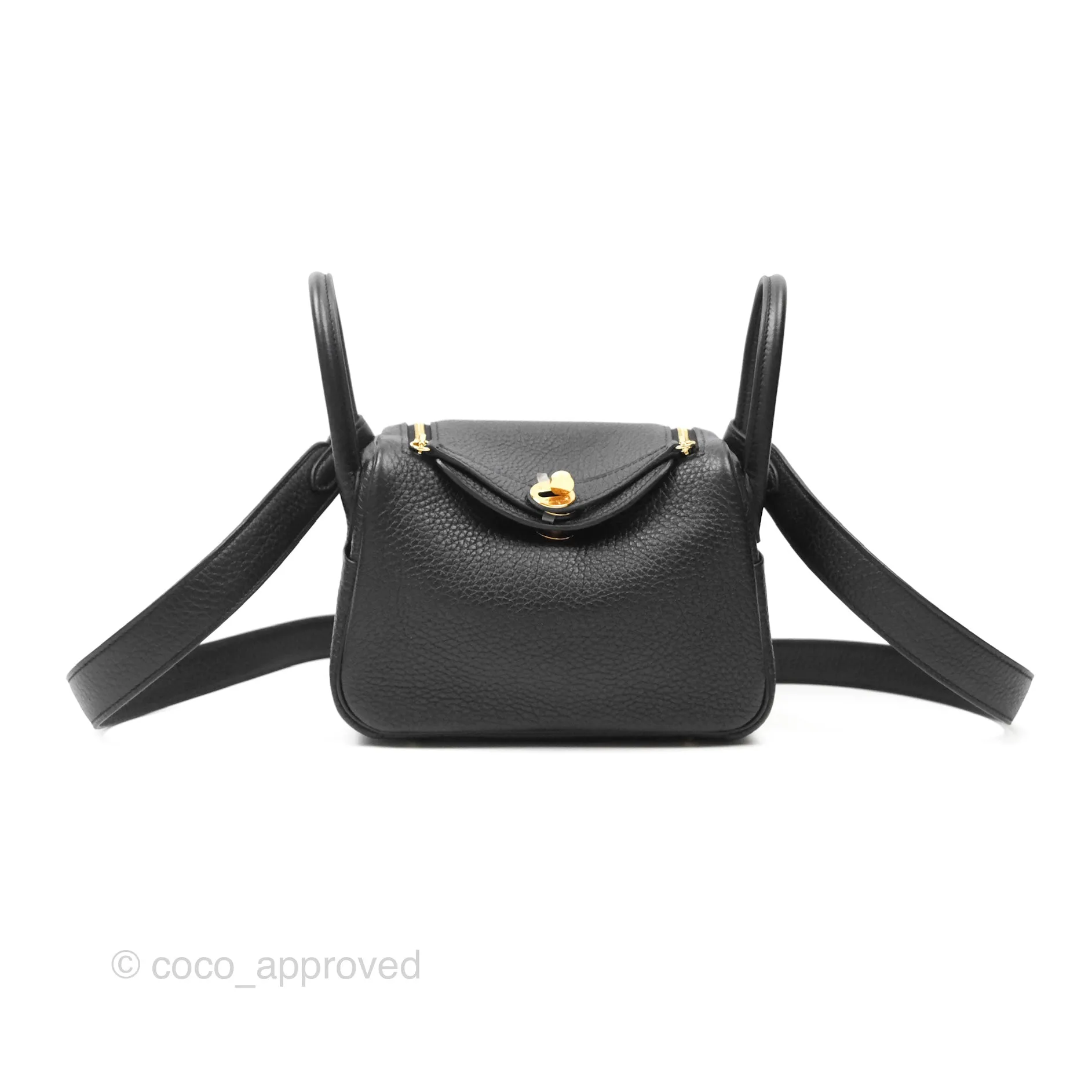 Herms Mini Lindy 20 Black Clemence Gold Hardware