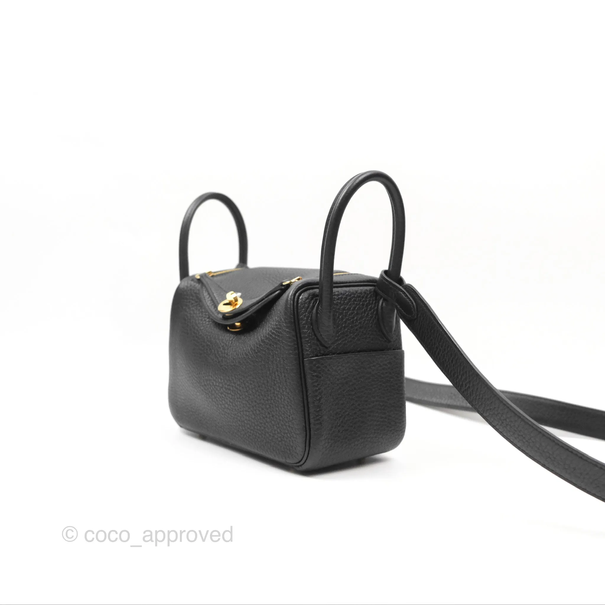 Herms Mini Lindy 20 Black Clemence Gold Hardware