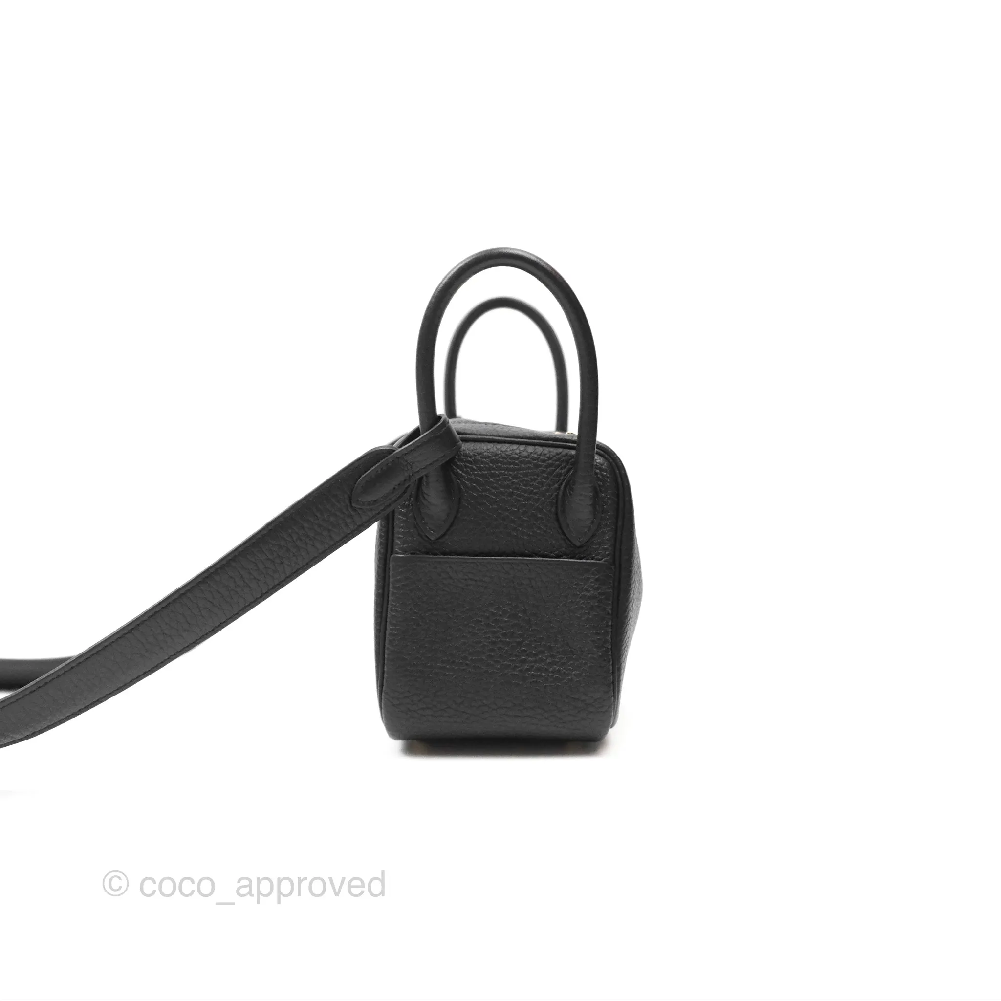 Herms Mini Lindy 20 Black Clemence Gold Hardware