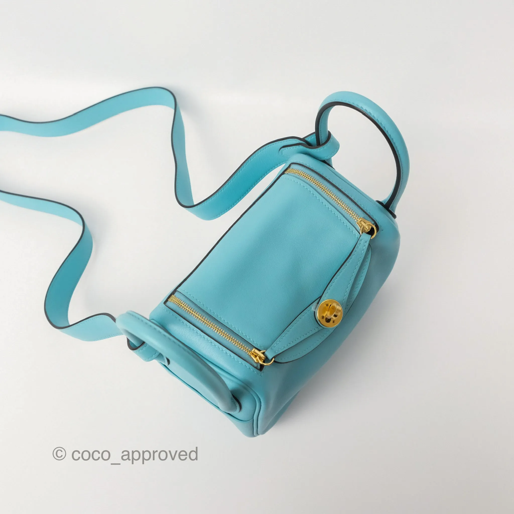 Herms Mini Lindy 20 Bleu Atoll 3P Swift Gold Hardware