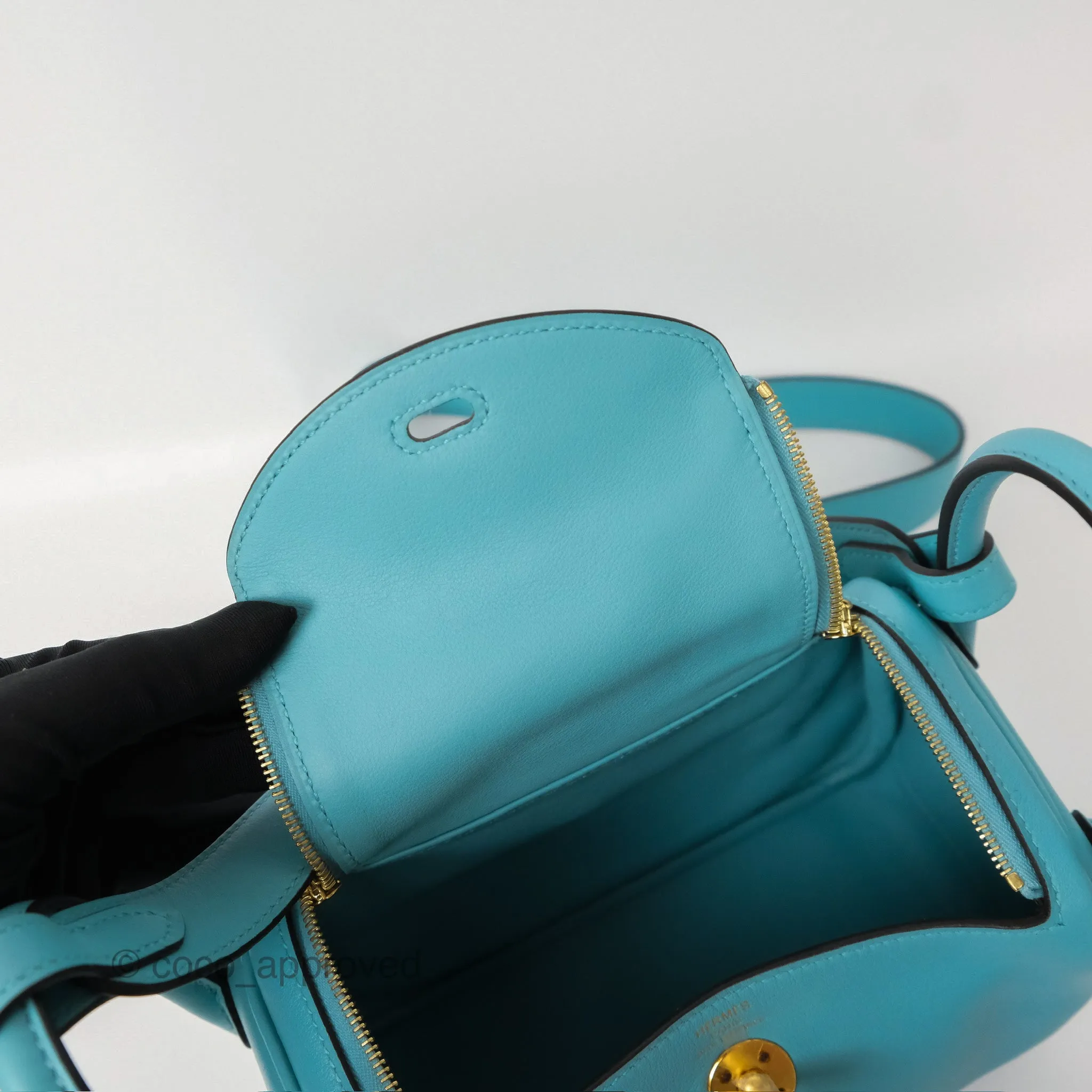 Herms Mini Lindy 20 Bleu Atoll 3P Swift Gold Hardware