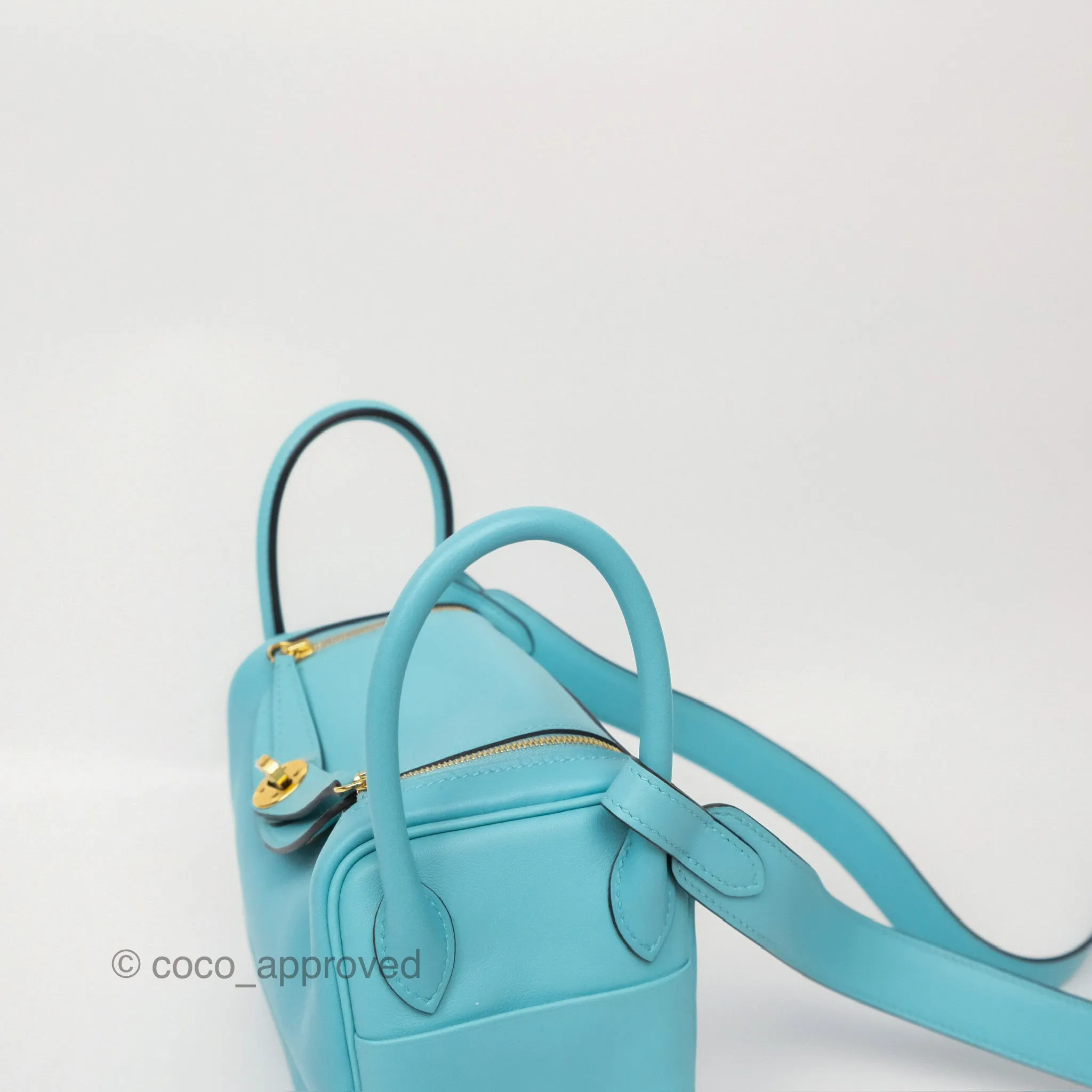 Herms Mini Lindy 20 Bleu Atoll 3P Swift Gold Hardware
