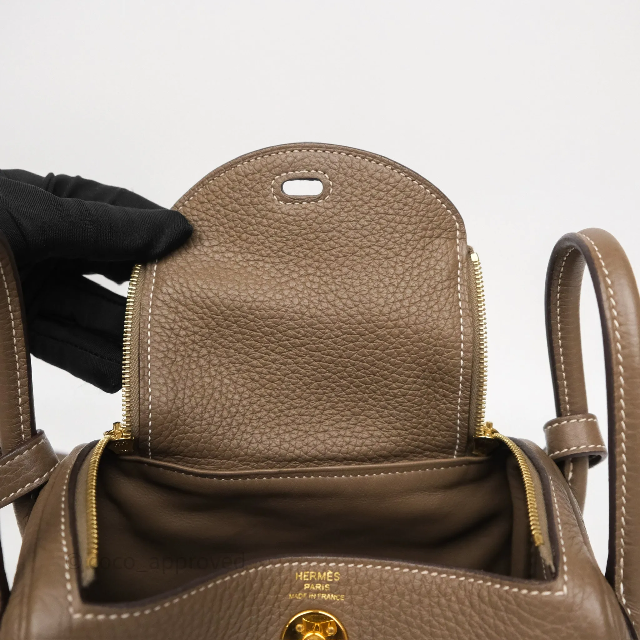Herms Mini Lindy 20 Etoupe 18 Clemence Gold Hardware