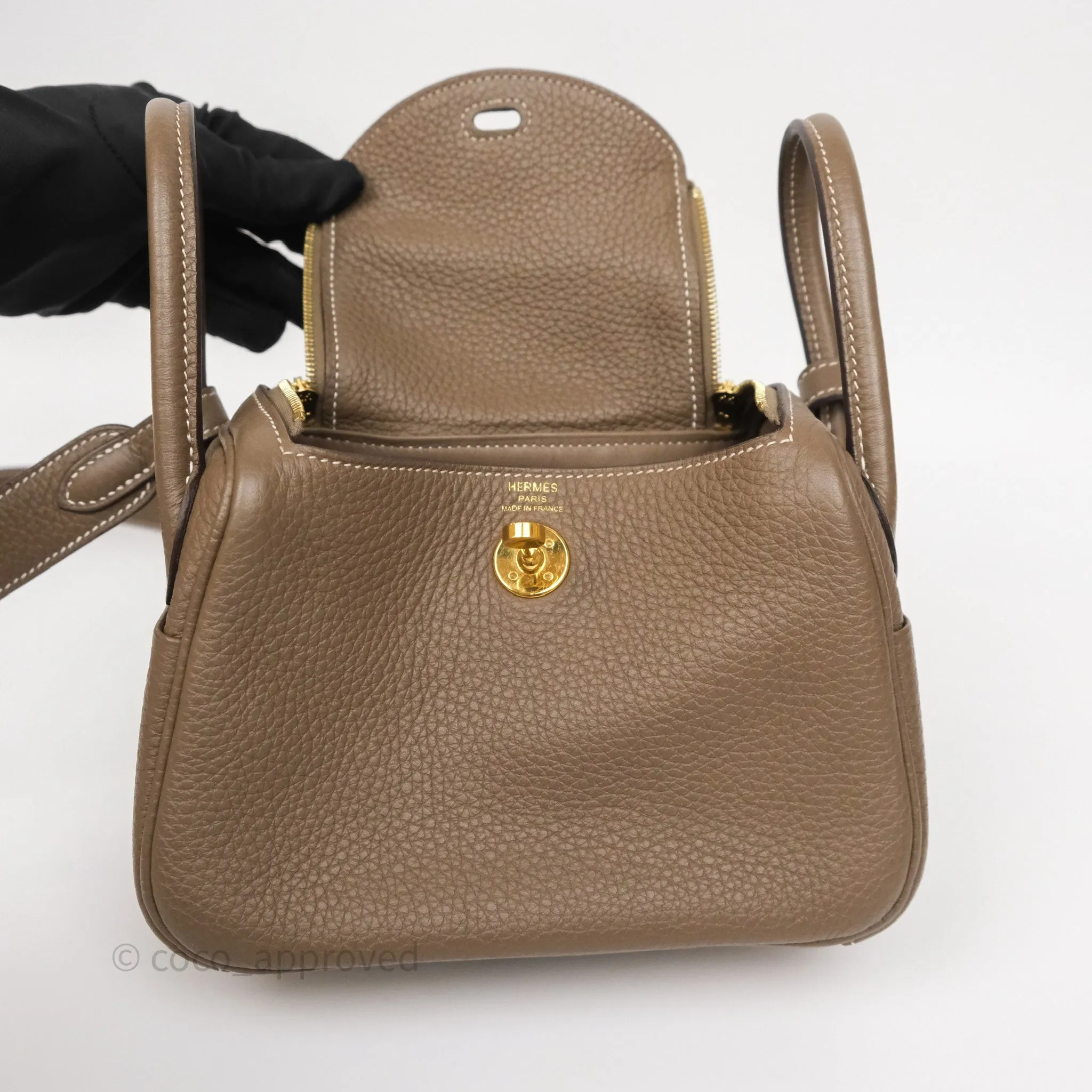 Herms Mini Lindy 20 Etoupe 18 Clemence Gold Hardware