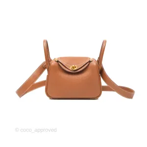 Herms Mini Lindy 20 Gold Clemence Gold Hardware