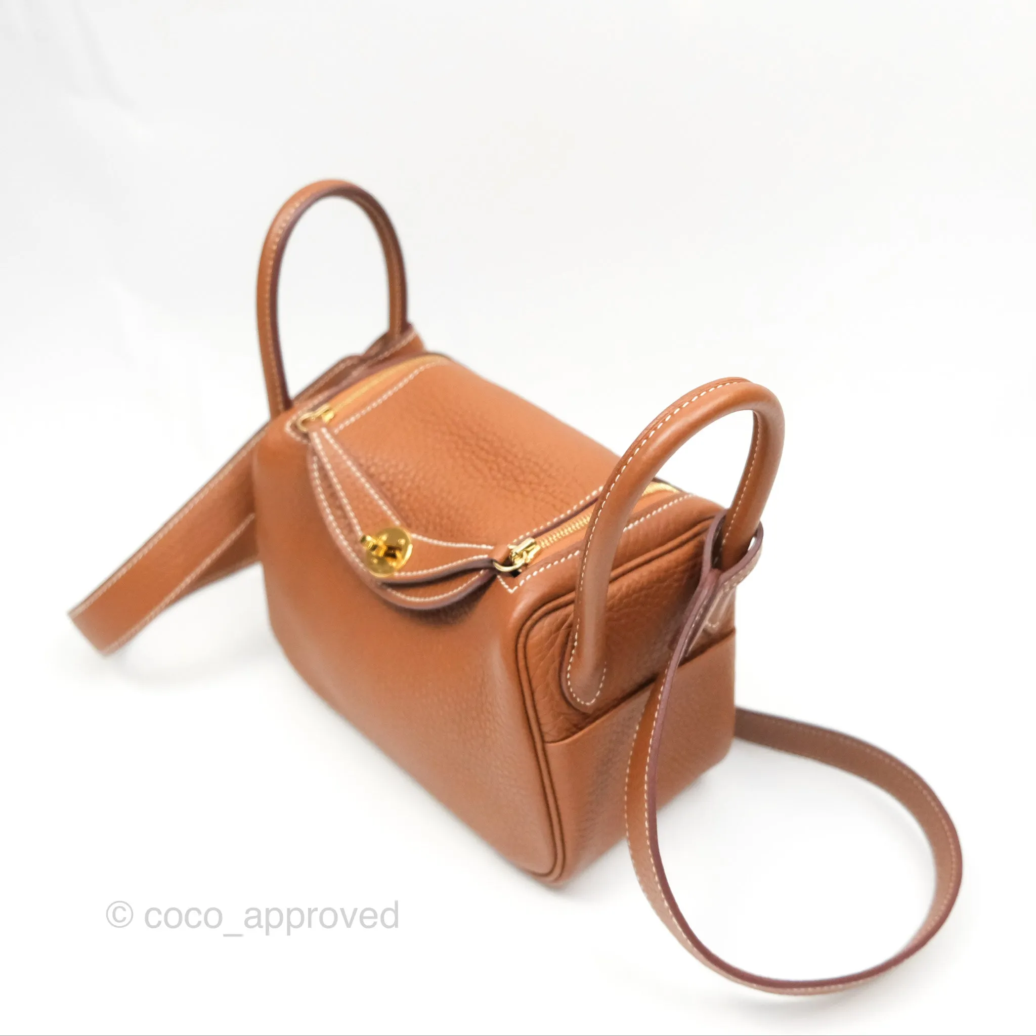 Herms Mini Lindy 20 Gold Clemence Gold Hardware