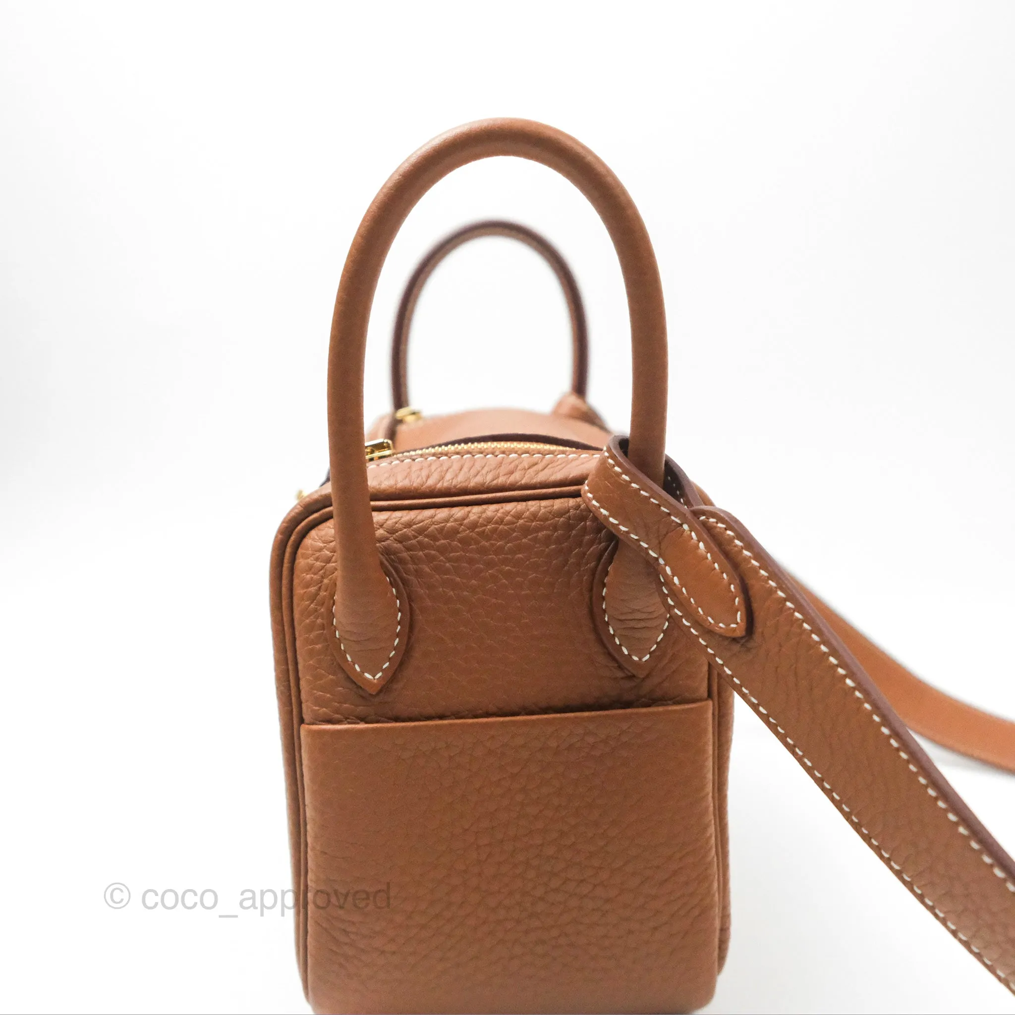 Herms Mini Lindy 20 Gold Clemence Gold Hardware