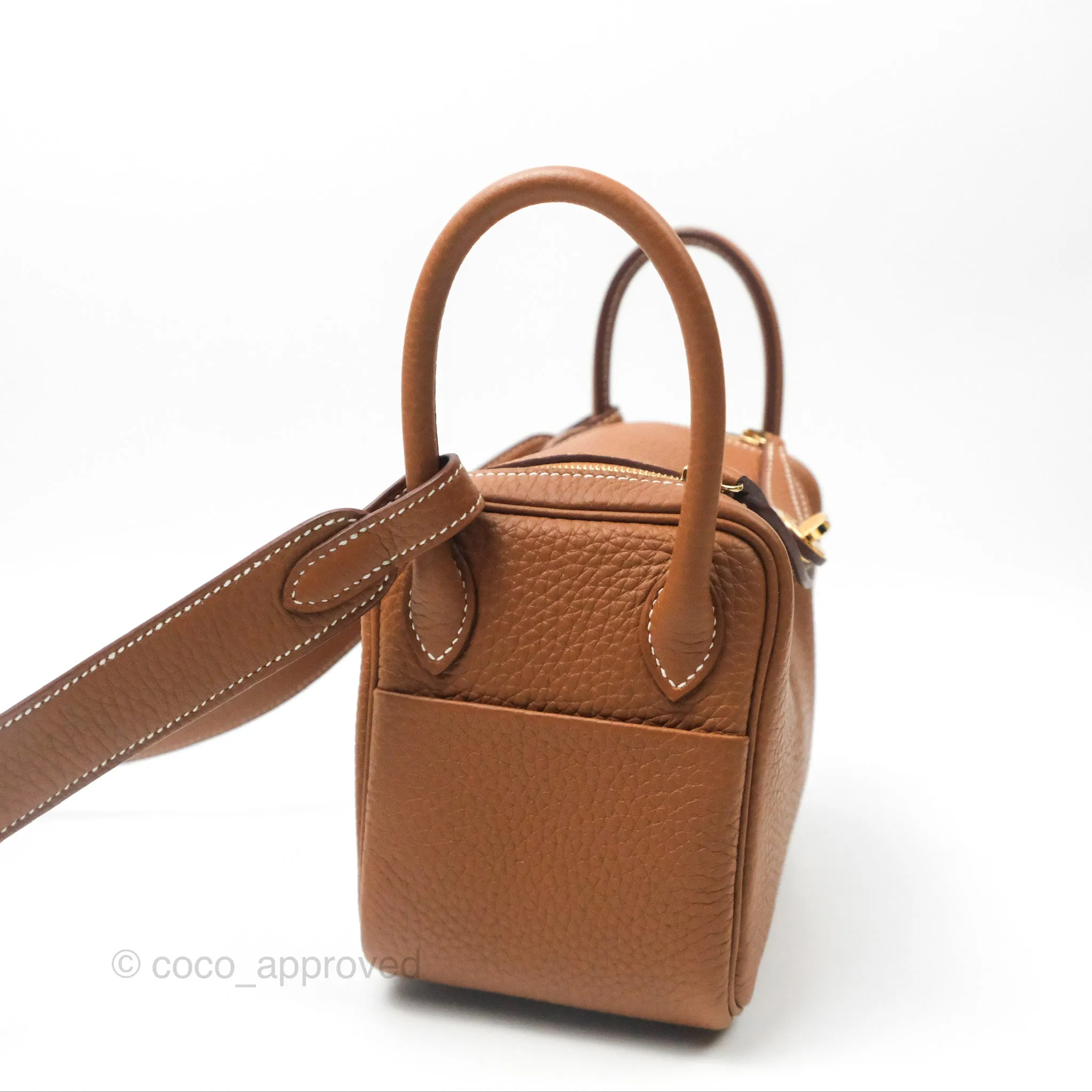 Herms Mini Lindy 20 Gold Clemence Gold Hardware