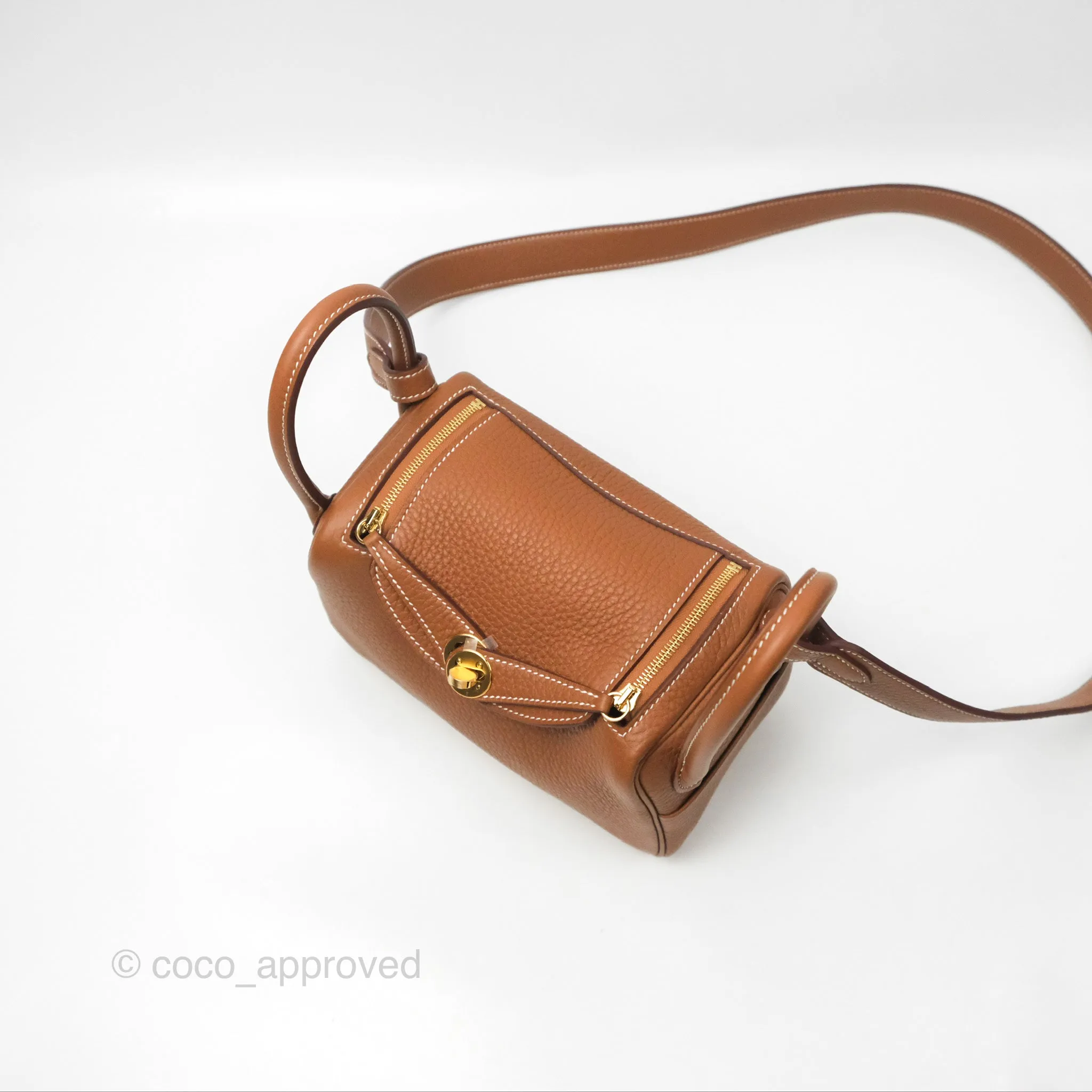 Herms Mini Lindy 20 Gold Clemence Gold Hardware