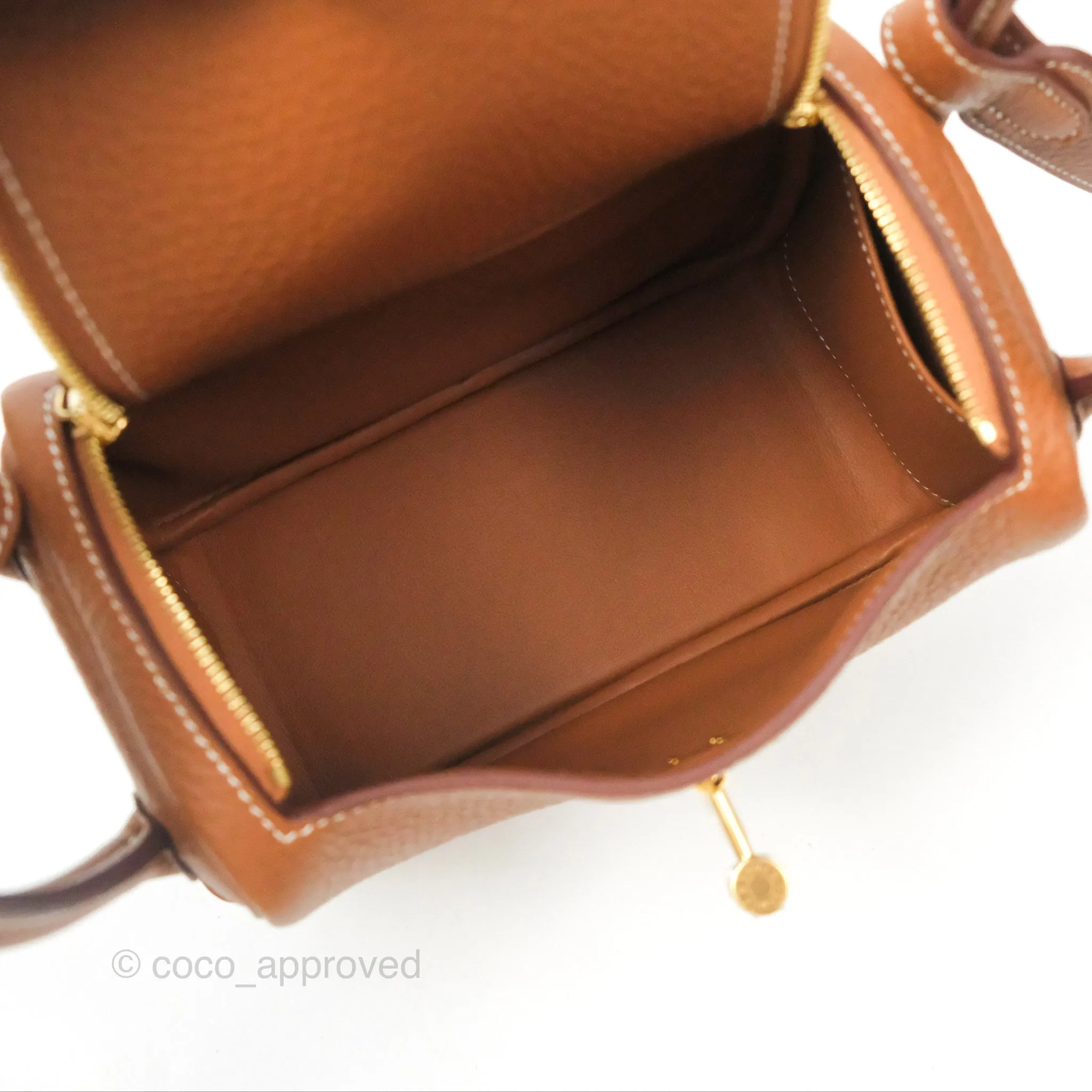 Herms Mini Lindy 20 Gold Clemence Gold Hardware