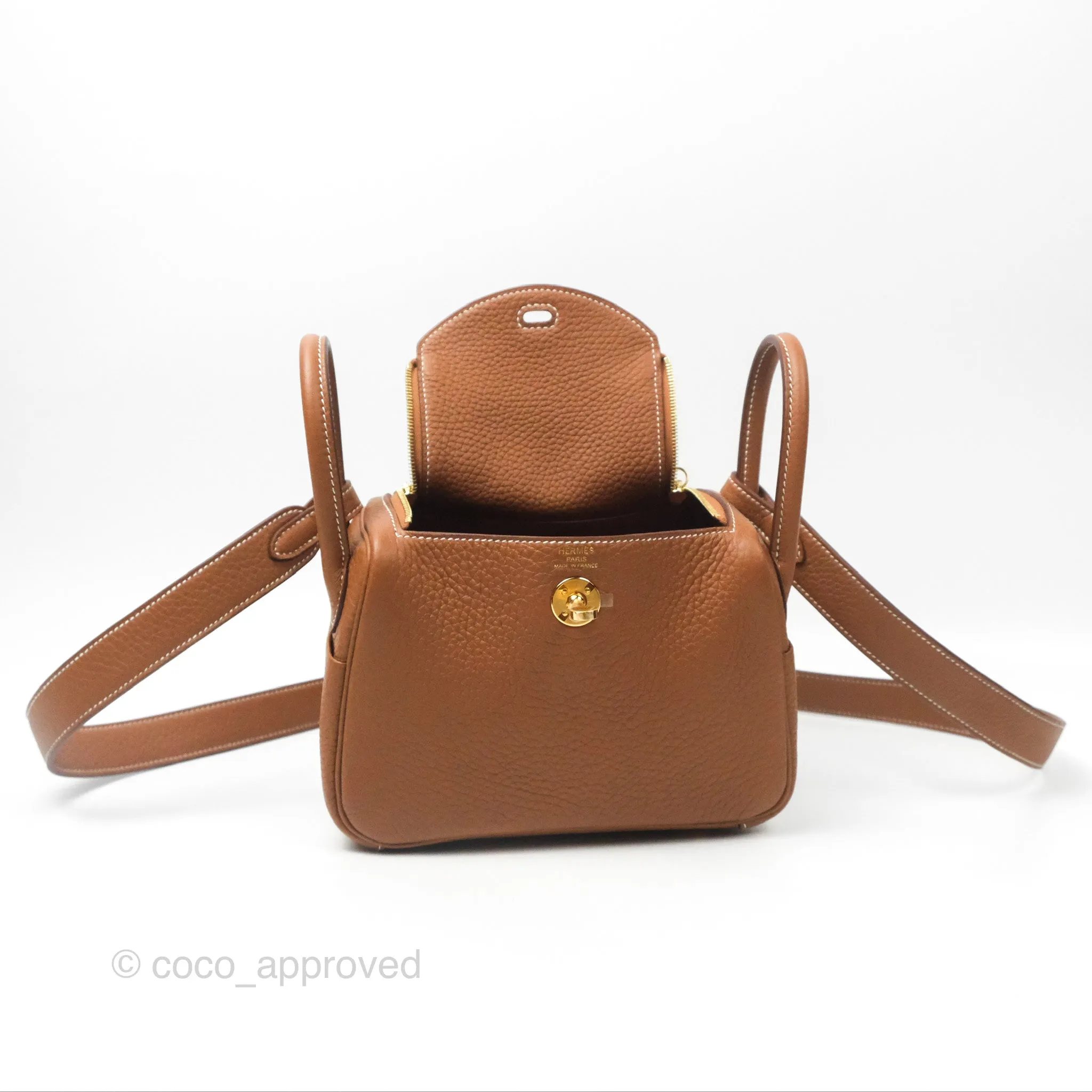 Herms Mini Lindy 20 Gold Clemence Gold Hardware