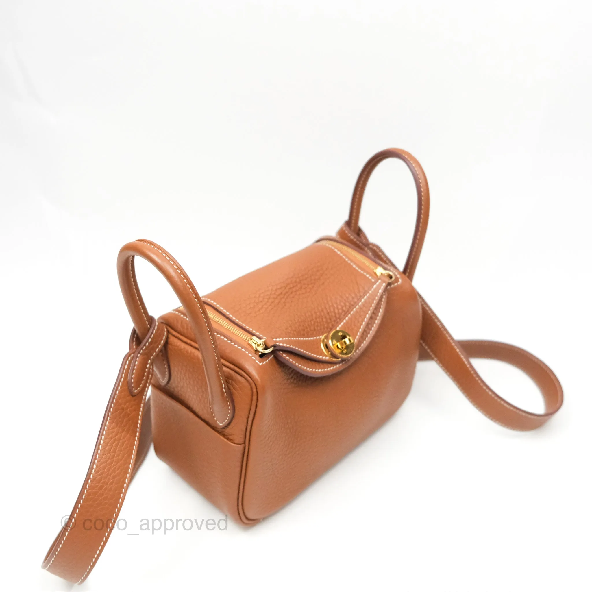 Herms Mini Lindy 20 Gold Clemence Gold Hardware