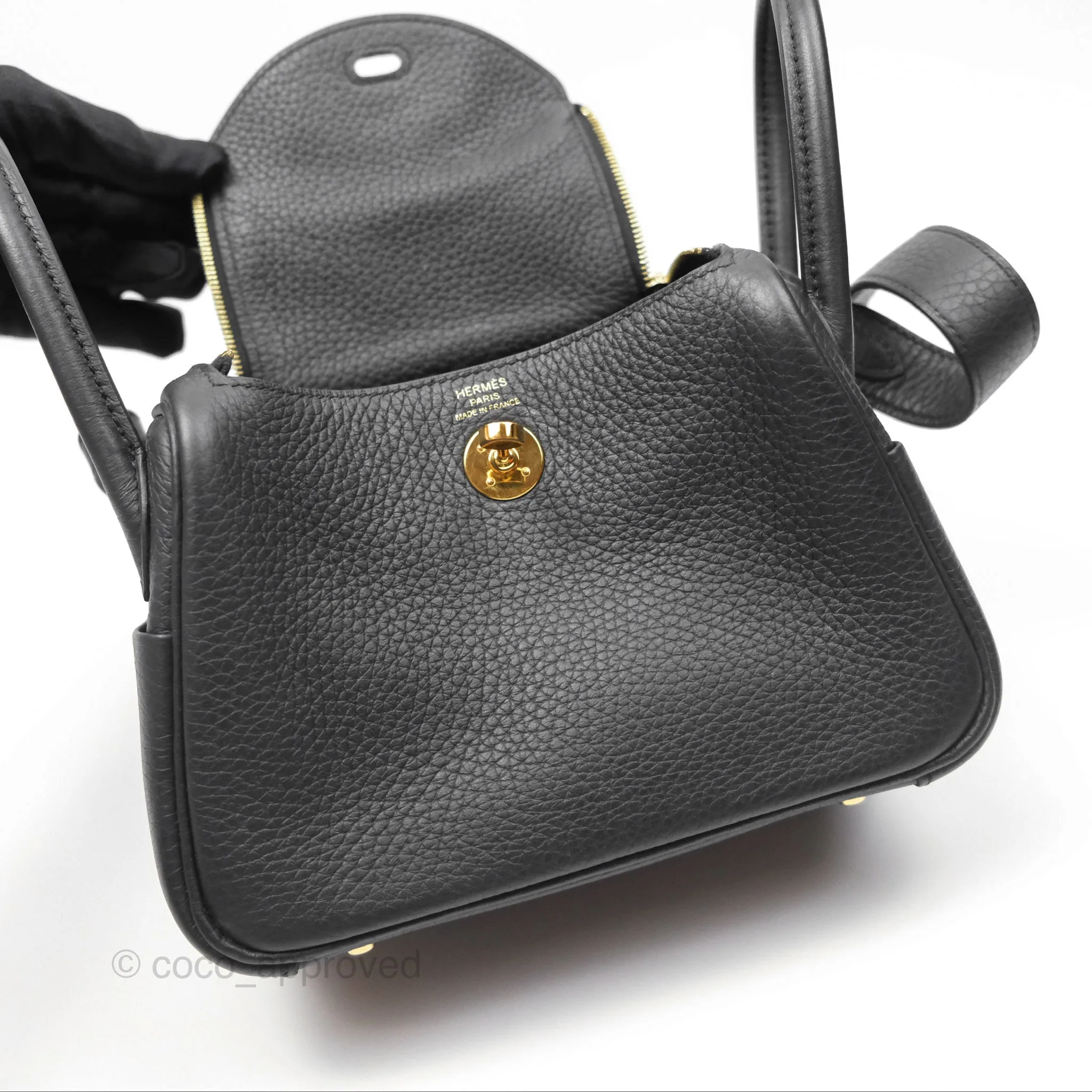 Herms Mini Lindy 20 Noir 89 Clemence Gold Hardware