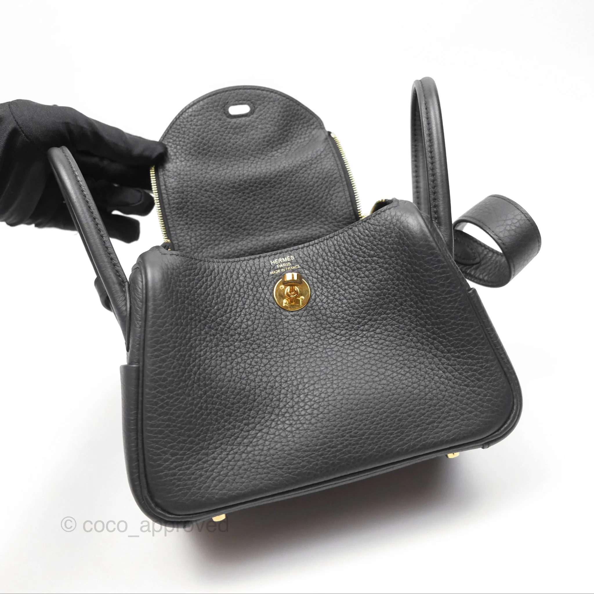 Herms Mini Lindy 20 Noir 89 Clemence Gold Hardware