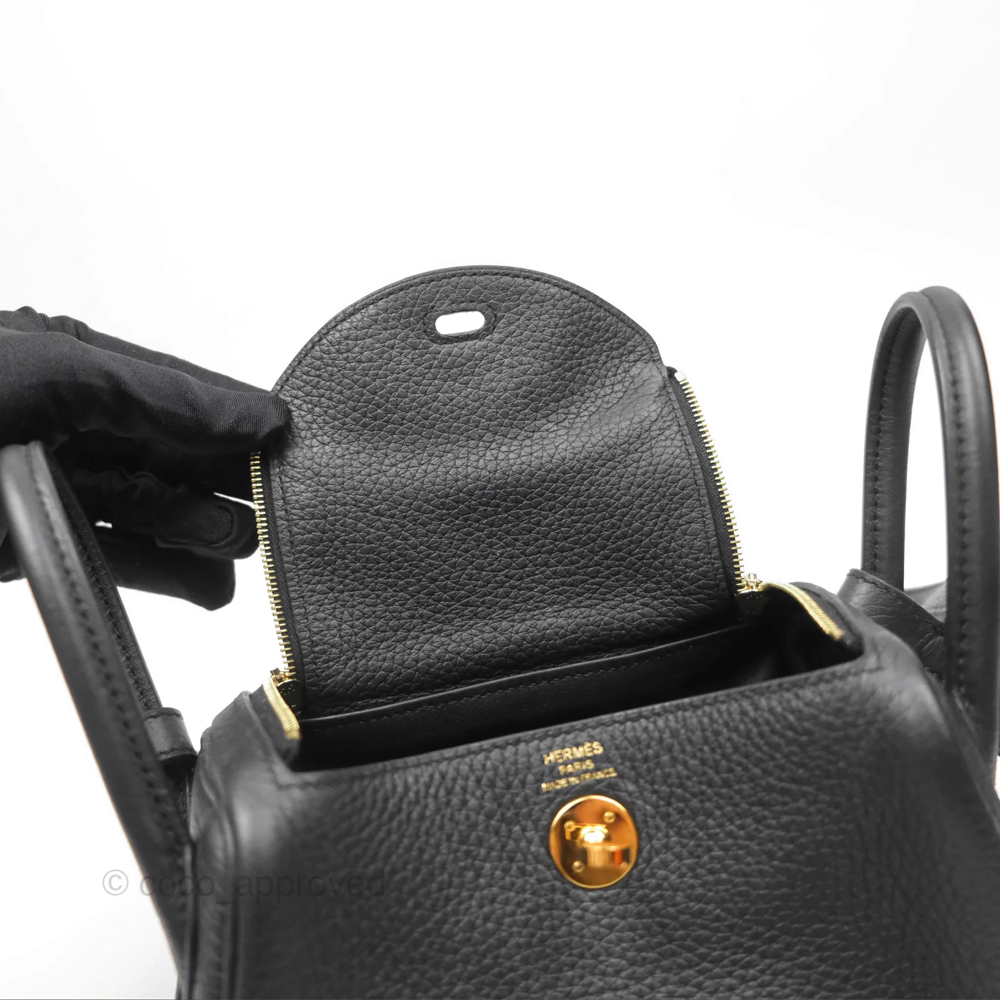 Herms Mini Lindy 20 Noir 89 Clemence Gold Hardware