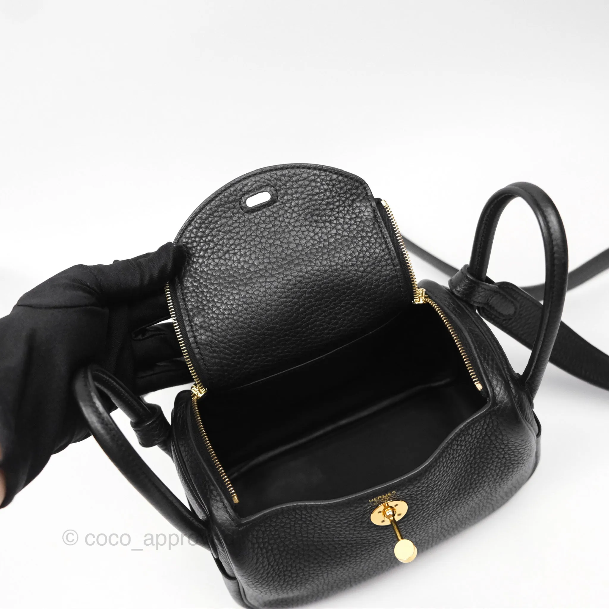Herms Mini Lindy 20 Noir 89 Clemence Gold Hardware