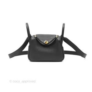 Herms Mini Lindy 20 Noir 89 Clemence Gold Hardware