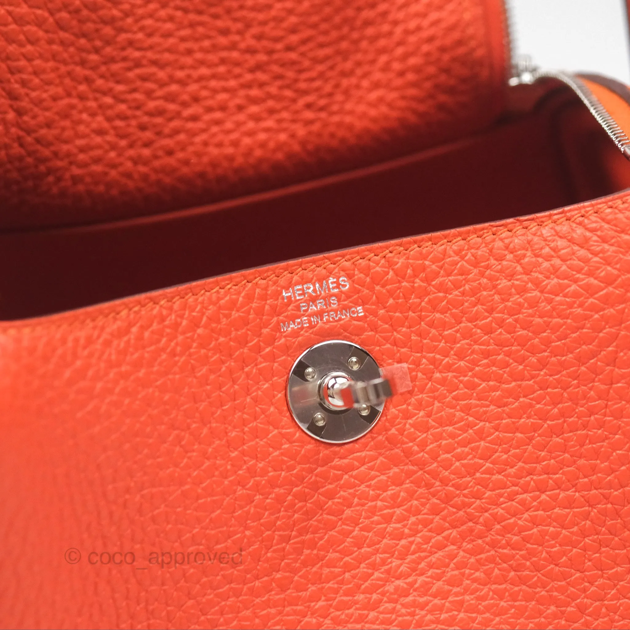 Herms Mini Lindy 20 Orange Poppy 8V Clemence Palladium Hardware