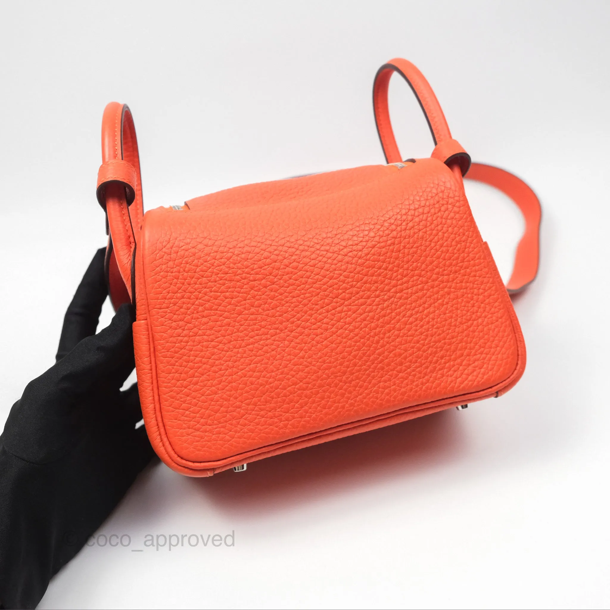 Herms Mini Lindy 20 Orange Poppy 8V Clemence Palladium Hardware