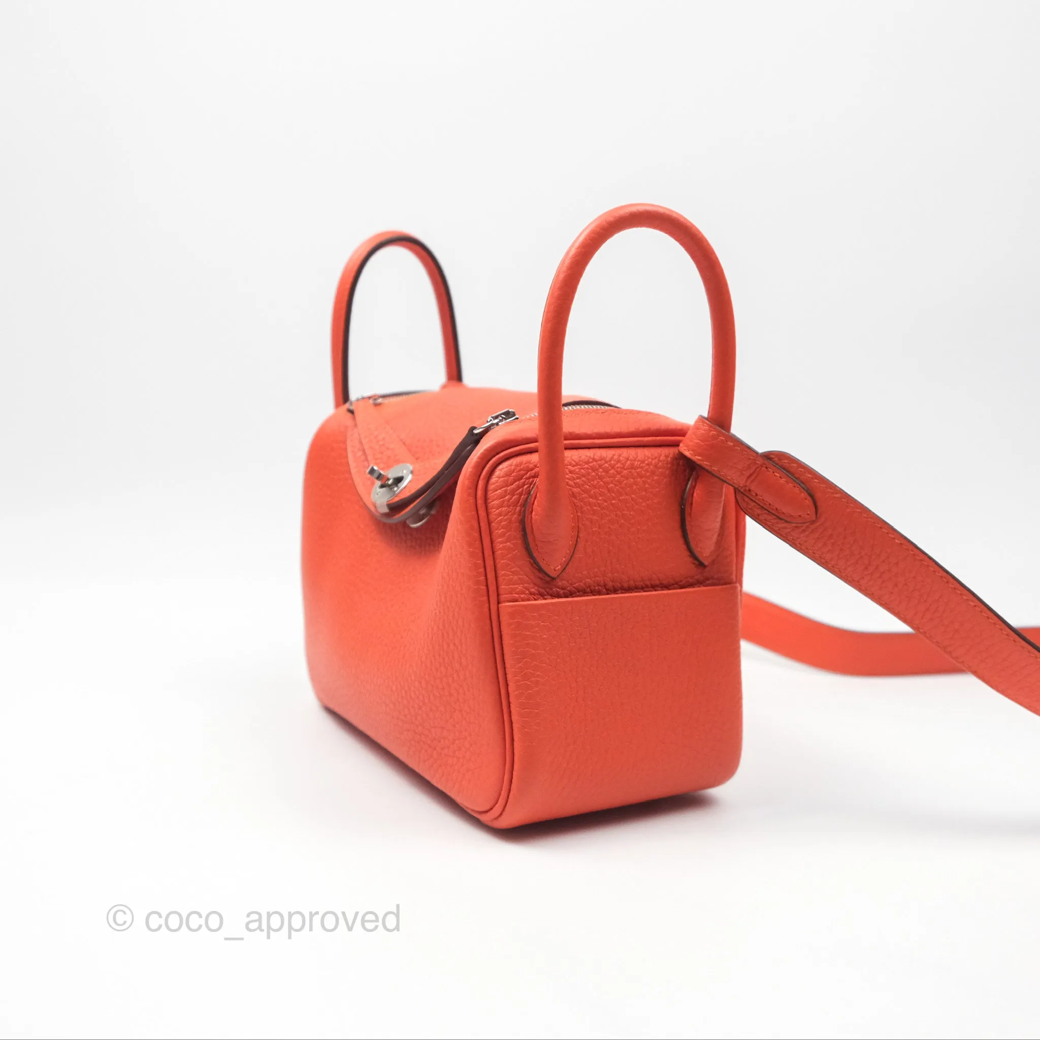 Herms Mini Lindy 20 Orange Poppy 8V Clemence Palladium Hardware