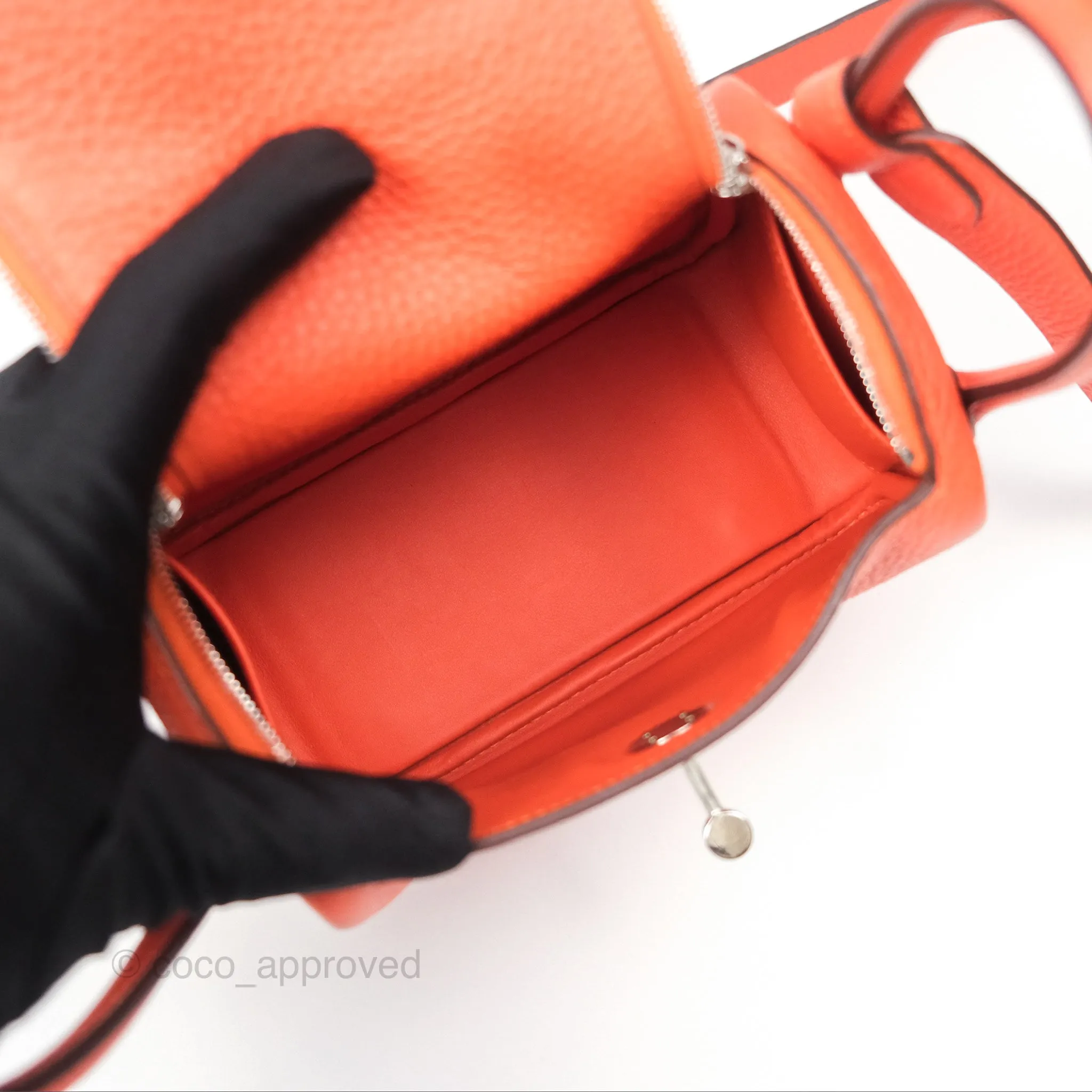 Herms Mini Lindy 20 Orange Poppy 8V Clemence Palladium Hardware