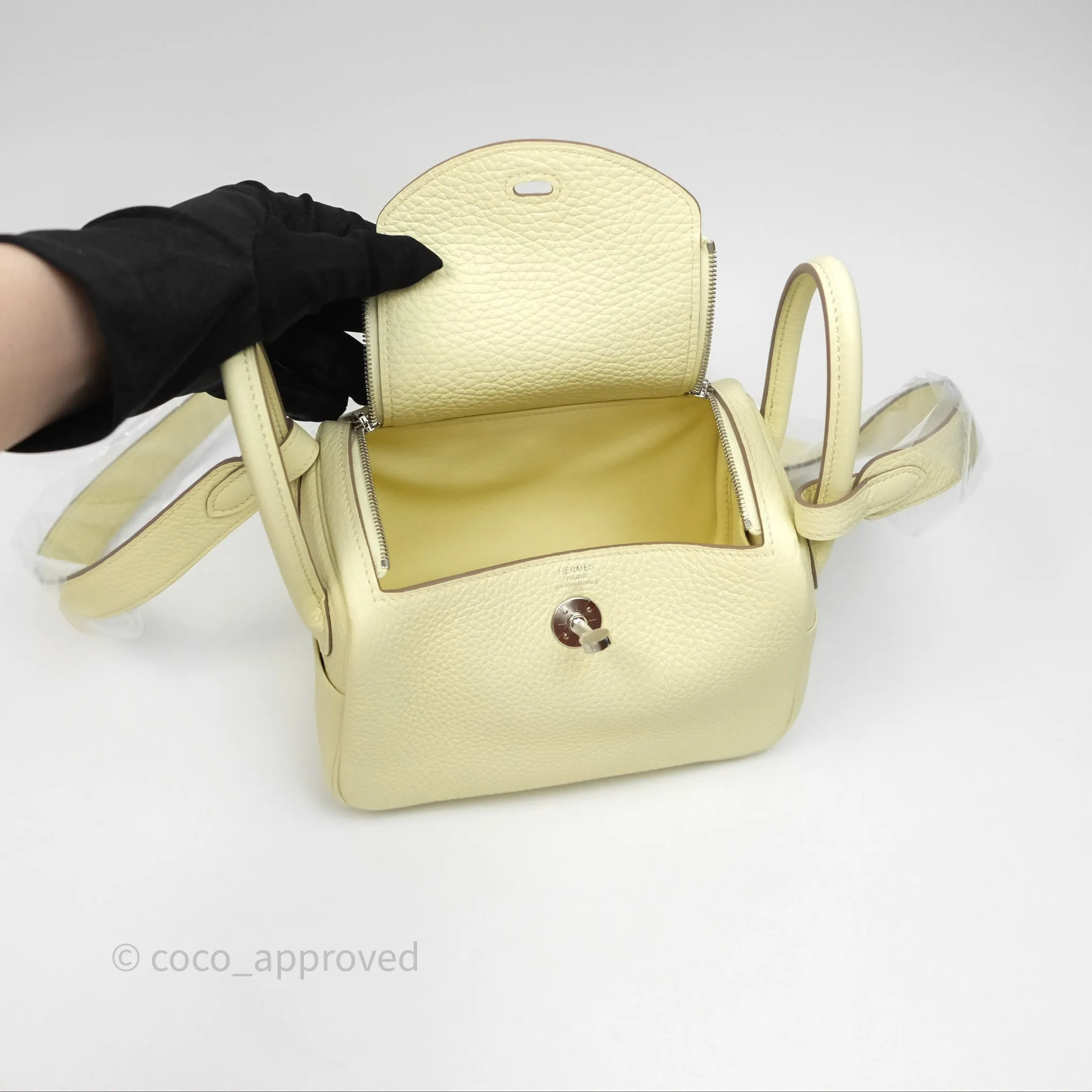 Herms Mini Lindy II 20 Jaune Milton Clemence Palladium Hardware