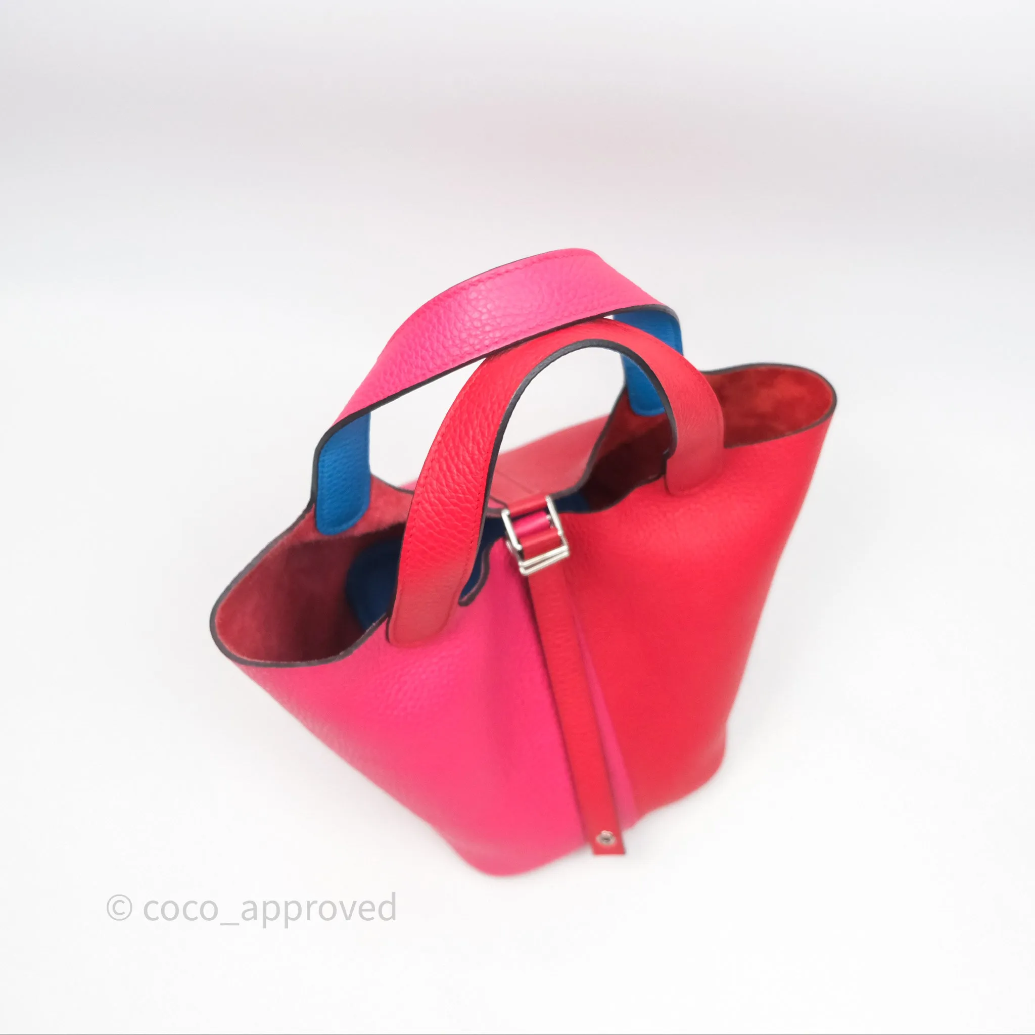 Herms Picotin 18 Rouge de Coeur S3/ Rose Extrme I6/ Bleu Zanzibar B3 Clemence Palladium Hardware