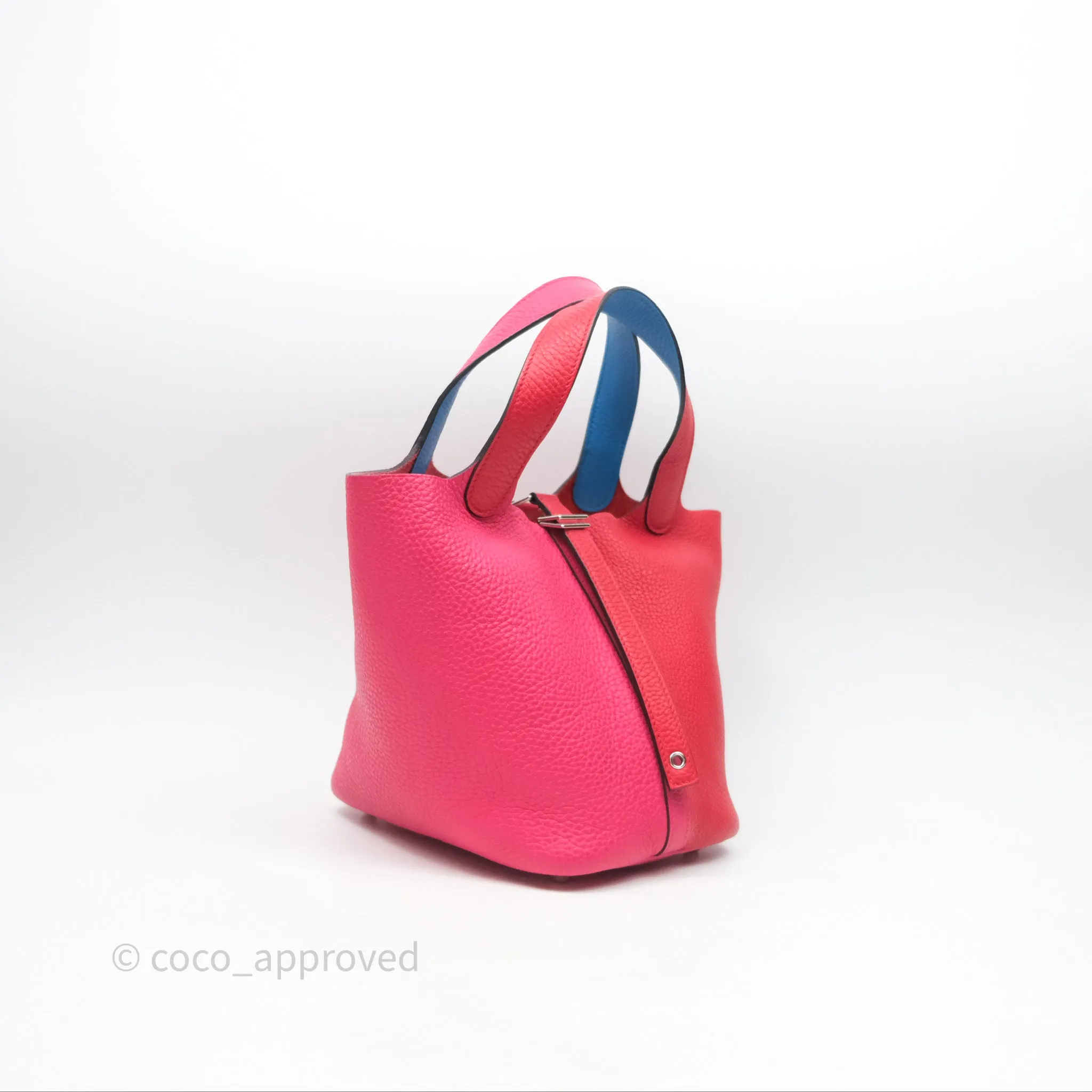 Herms Picotin 18 Rouge de Coeur S3/ Rose Extrme I6/ Bleu Zanzibar B3 Clemence Palladium Hardware