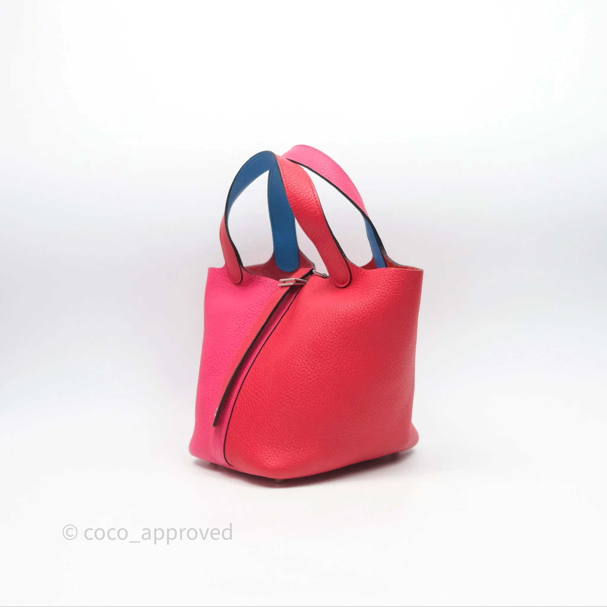 Herms Picotin 18 Rouge de Coeur S3/ Rose Extrme I6/ Bleu Zanzibar B3 Clemence Palladium Hardware