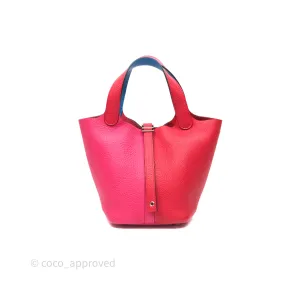 Herms Picotin 18 Rouge de Coeur S3/ Rose Extrme I6/ Bleu Zanzibar B3 Clemence Palladium Hardware